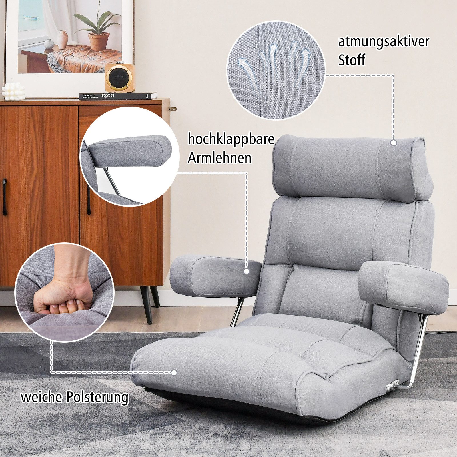 COSTWAY Relaxsessel, klappbares Bondensofa mit verstellbarer Rückenlehne, Armlehnen