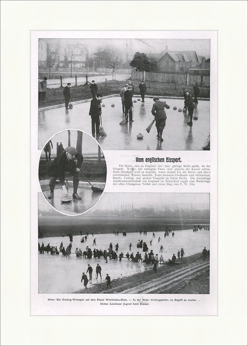 BillerAntik Kunstdruck Vom englischen Eissport 1908 Winter Curling Eislaufen London F_Vintage, (1 St)