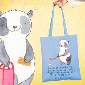 Mr. & Mrs. Panda Tragetasche Panda Hockey spielen - Sky Blue - Geschenk, Beutel, Hobby, Einkaufsta (1-tlg), Lange Tragegriffe