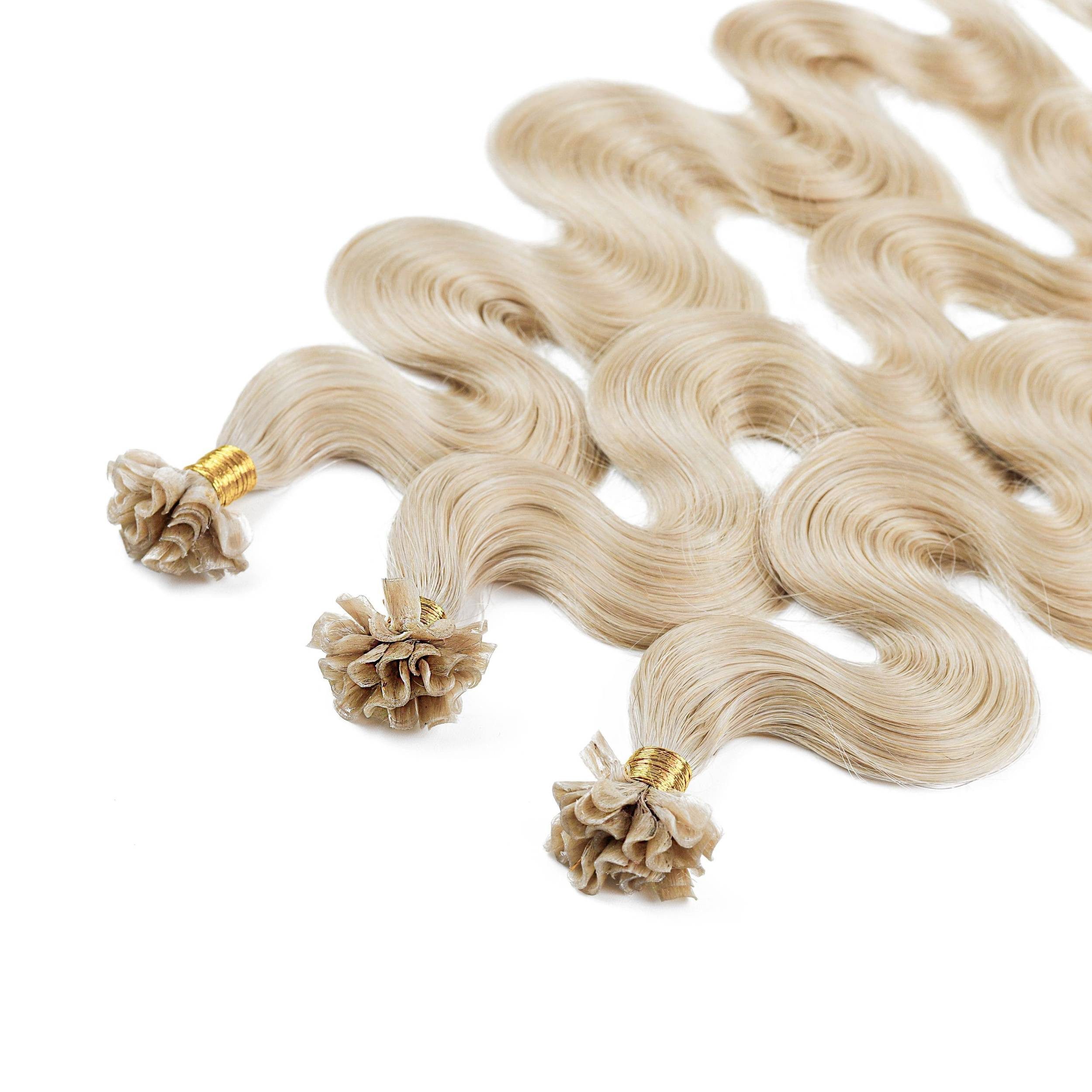 hair2heart Echthaar-Extension Premium Bondings gewellt #10/1 Hell-Lichtblond Asch 40cm