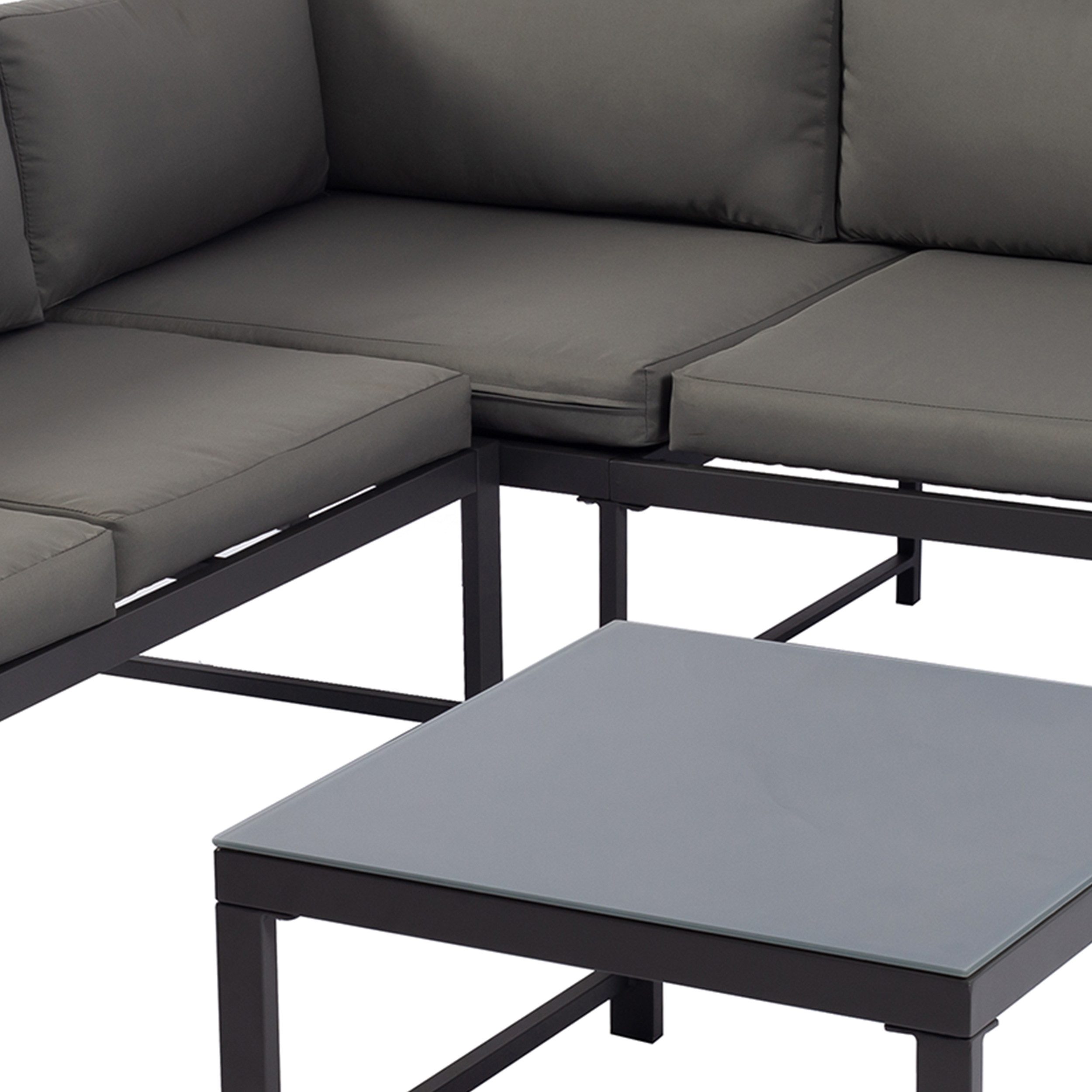 TPFGarden Gartenlounge-Set TAMWORTH, (Gartenmöbel Set mit Ecksofa und Loungetisch, Aluminium grau, Tisch mit Platte aus Sicherheitsglas grau - Sofa mit Liegefunktion), (Loungeset mit Ecksofa und Loungetisch, Tisch mit Glasplatte grau)
