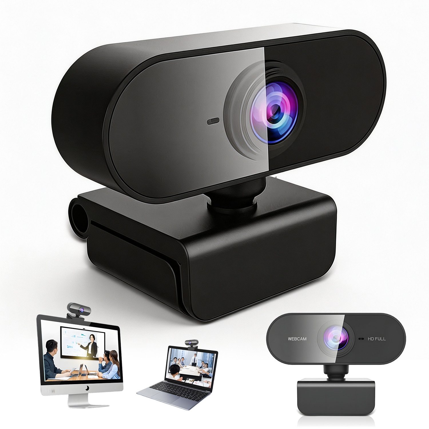 AKKEE mit Mikrofon, Streaming Kamera Unterstützt 360° horizontale Drehung Full HD-Webcam (Kamera für PC, Web Cam Plug & Play, USB Facecam für PC/Laptop)