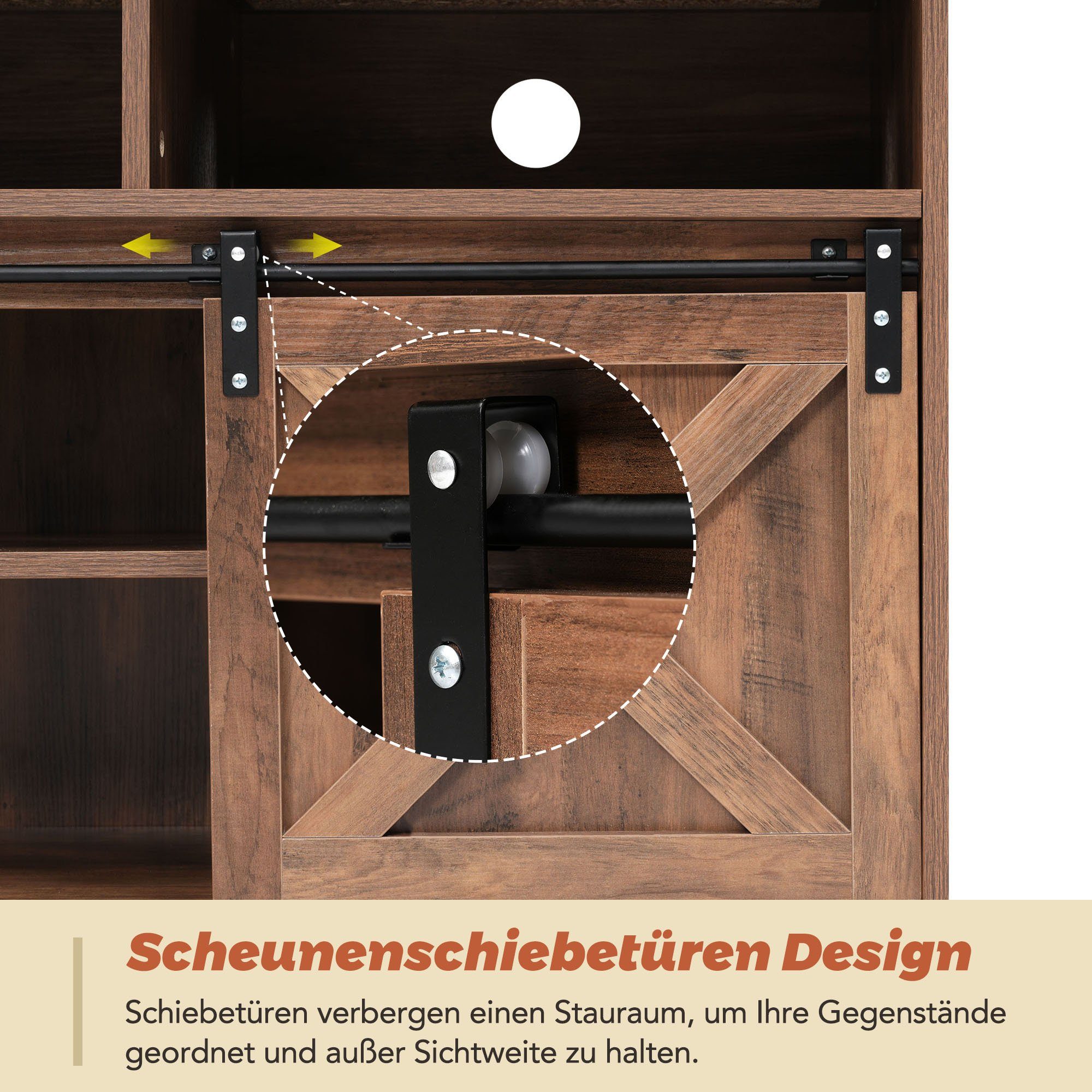 HAUSS und TV-Schrank 2 TV Stauraumfächern TV- Schiebetüren, Board (mit 9 Bruan 1-St) Lowboard Fernsehtisch SPLOE LED-Beleuchtung TV-Schrank