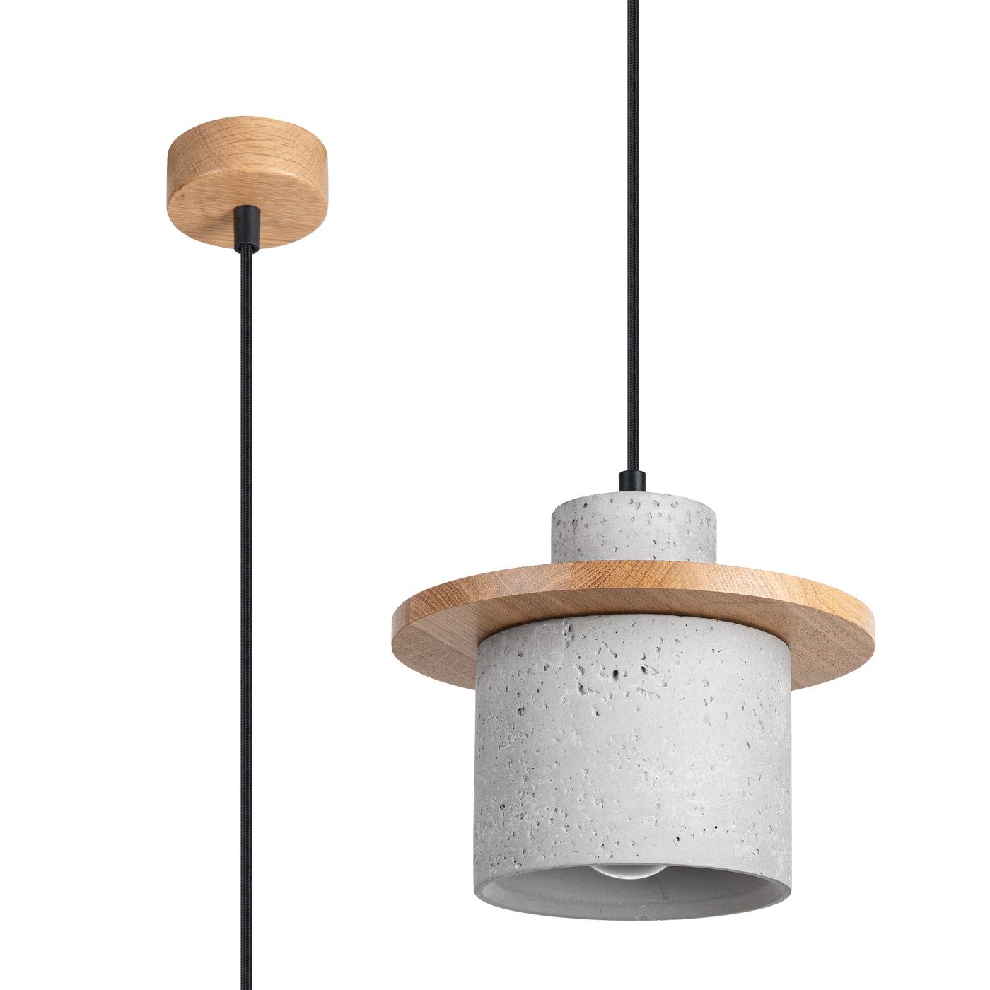 SOLLUX lighting Pendelleuchte Hängelampe MAB 1, ohne Leuchtmittel, einstellbare Höhe, LED E27, Beton/Holz