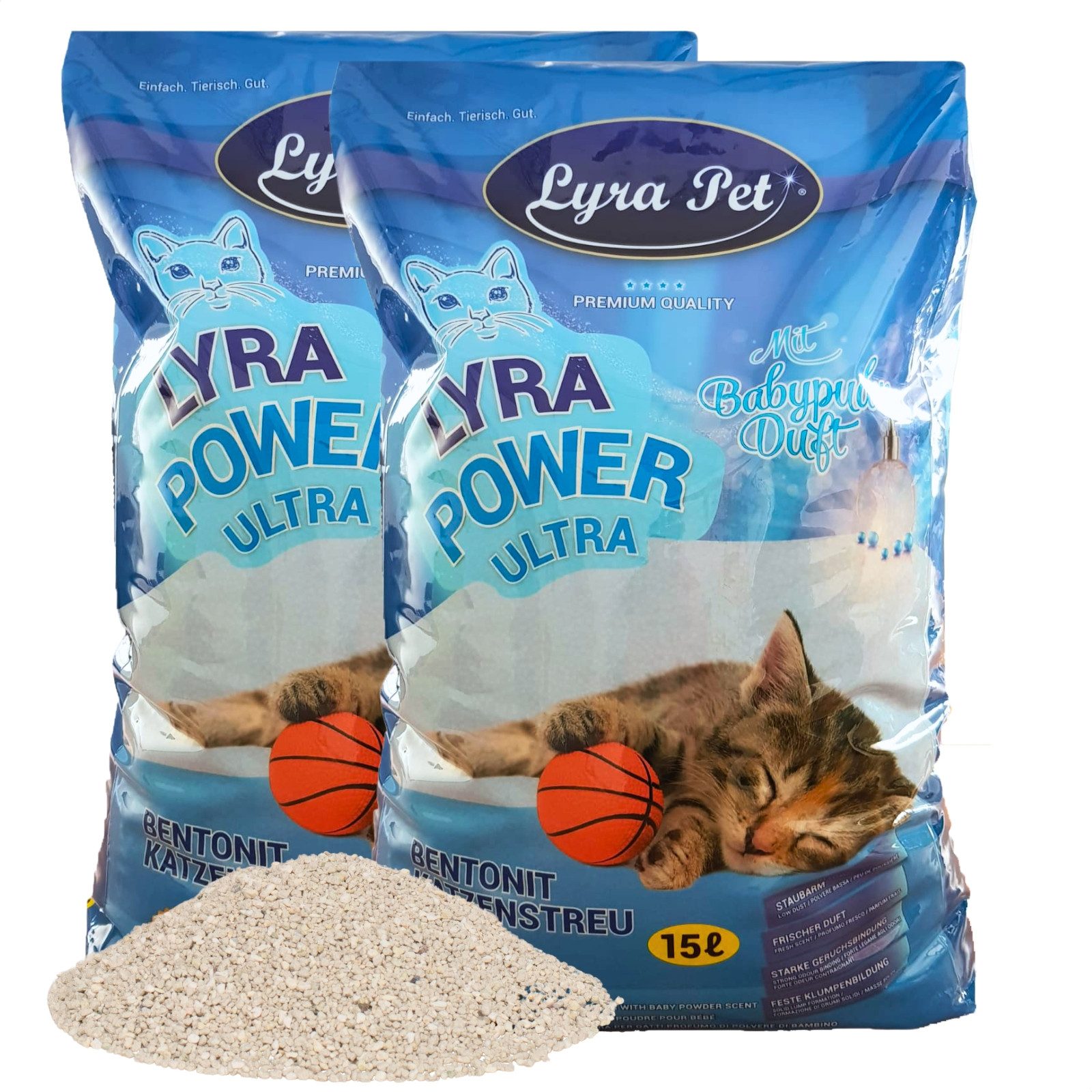 Lyra Pet Katzenstreu 2 x 15 Liter Lyra Pet® Lyra Power® ULTRA Katzenstreu Bentonit, klumpend, staubarm