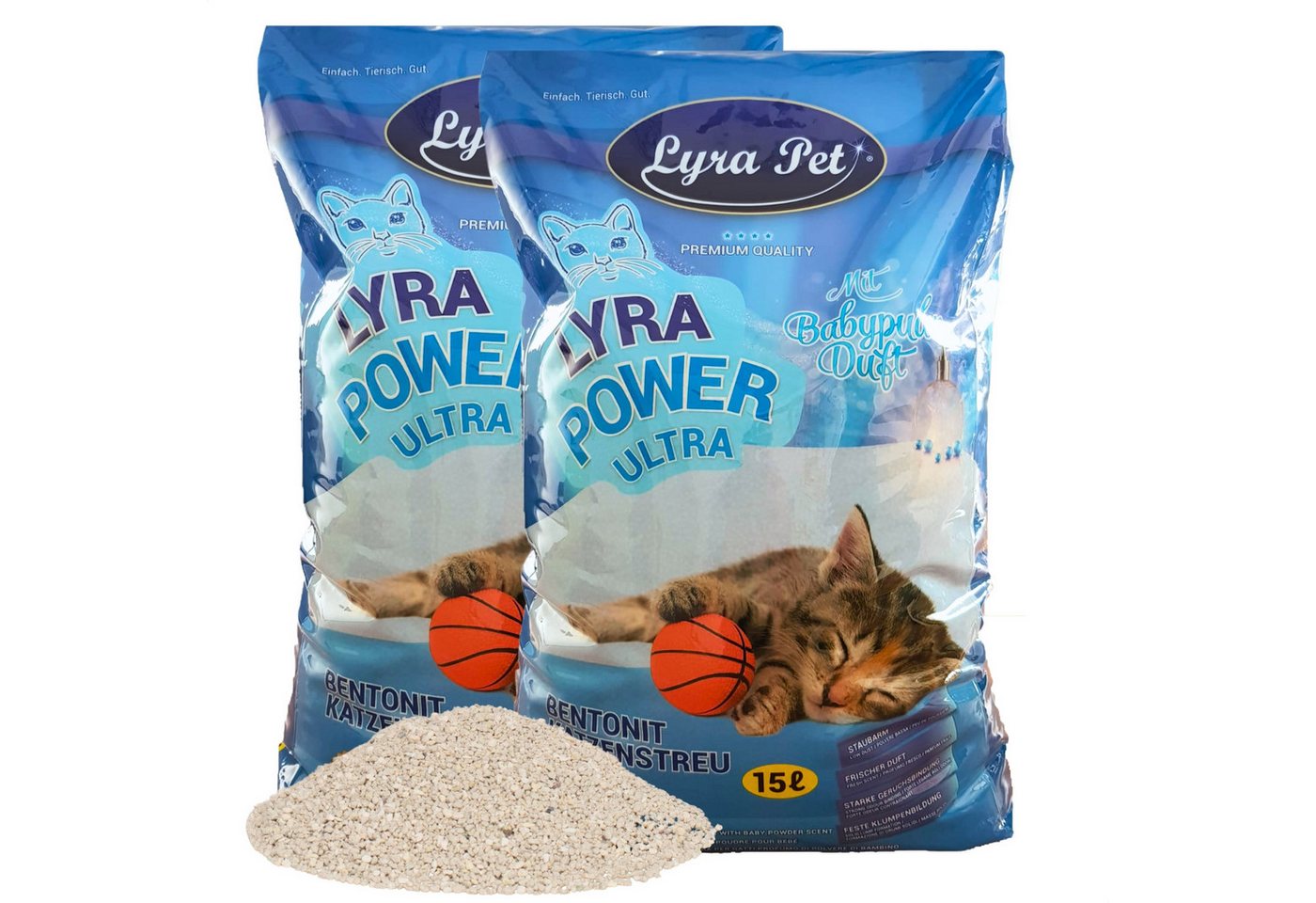 Lyra Pet Katzenstreu 2 x 15 Liter Lyra Pet® Lyra Power® ULTRA Katzenstreu Bentonit, klumpend, staubarm
