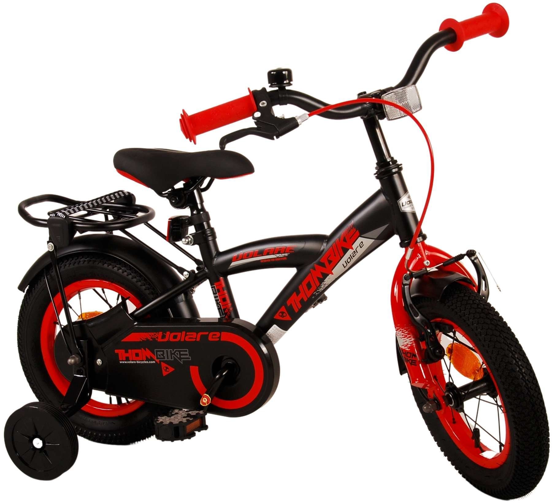 TPFSports Kinderfahrrad Volare Thombike 12 Zoll mit Rücktritt und Handbremse, 1 Gang, (Jungs Fahrrad - Rutschfeste Sicherheitsgriffe), Kinder Fahrrad 12 Zoll mit Stützrädern und Klingeln - Schwarz