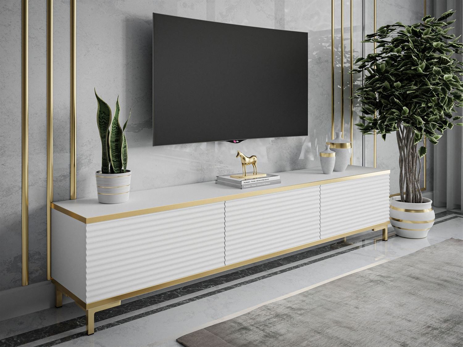 ALLHOUSE24 TV-Schrank RIVERA geriffelte Fronten goldene Füße TV Unterschran günstig online kaufen