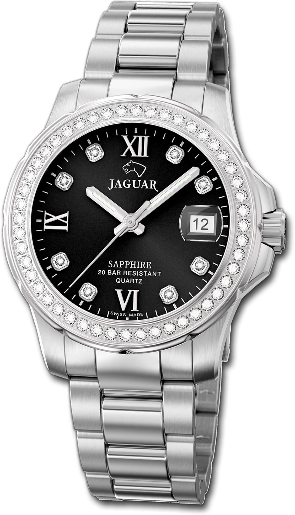 JAGUAR Quarzuhr Jaguar Edelstahl Damen Uhr J892/4 Analog, Damenuhr mit Edelstahlarmband, rundes Gehäuse, mittel (ca. 34mm), Fash