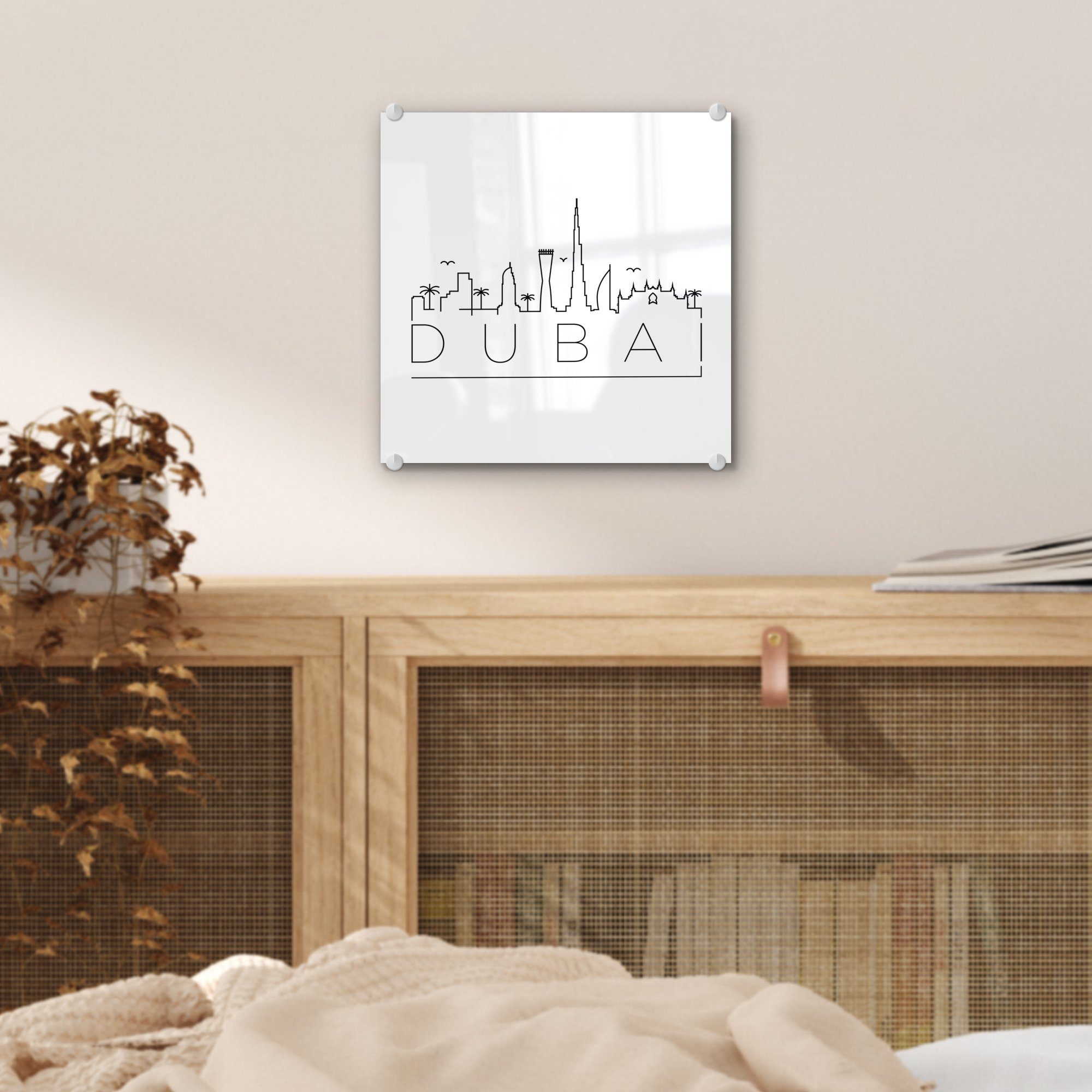 Glasbilder auf Wanddekoration Glas weiß, auf Skyline schwarz St), Foto - Bilder - MuchoWow Glas auf "Dubai" Wandbild - Acrylglasbild (1
