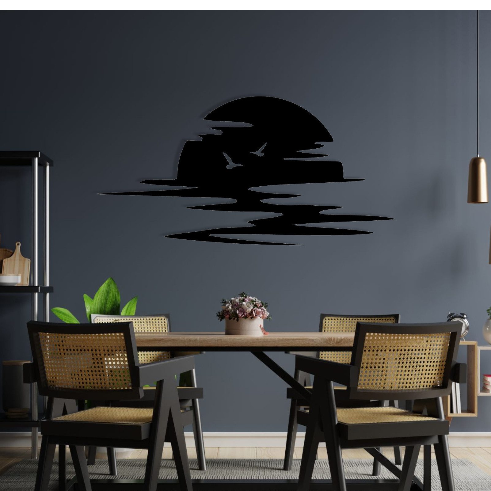 Jumpeak Wanddekoobjekt Metall Wandkunst Sonnenuntergang Möwen Wanddekoration für Wohnraum, Hochwertiges Metall Wandbild, Modernes Haushaltsdeko als Geschenkidee