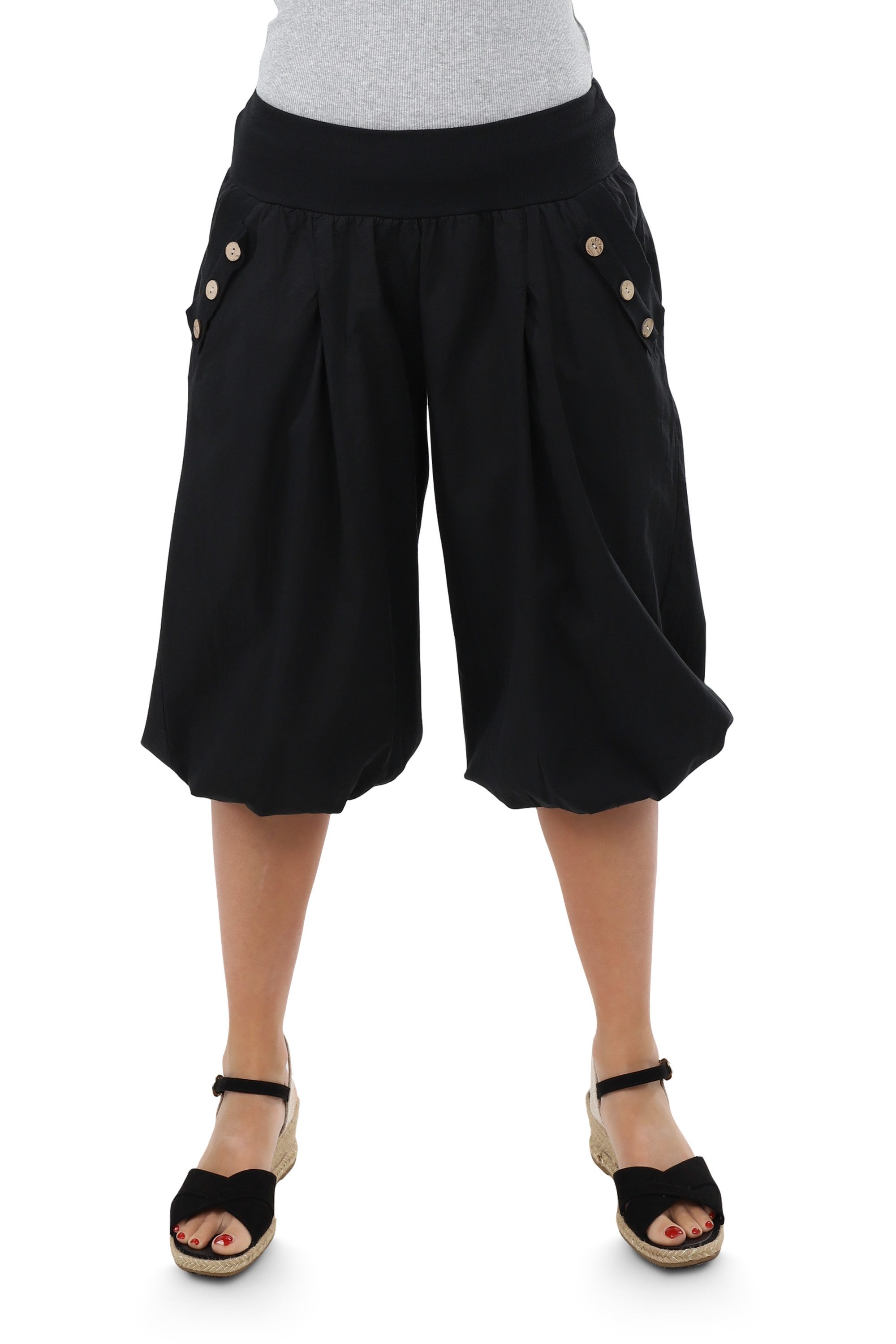 malito more than fashion Haremshose malito Damen Pumphose Capri Holzzierknöpfe 23286H kurze Sommer Pumphose in Unifarben Einheitsgröße