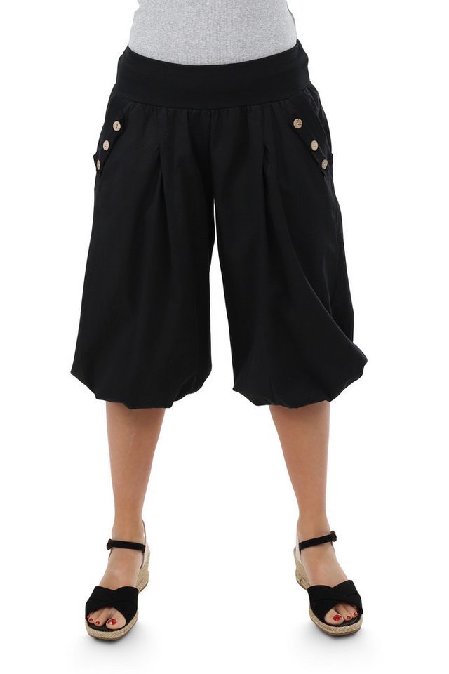 malito more than fashion Haremshose malito Damen Pumphose Capri Holzzierknöpfe 23286H kurze Sommer Pumphose in Unifarben Einheitsgröße
