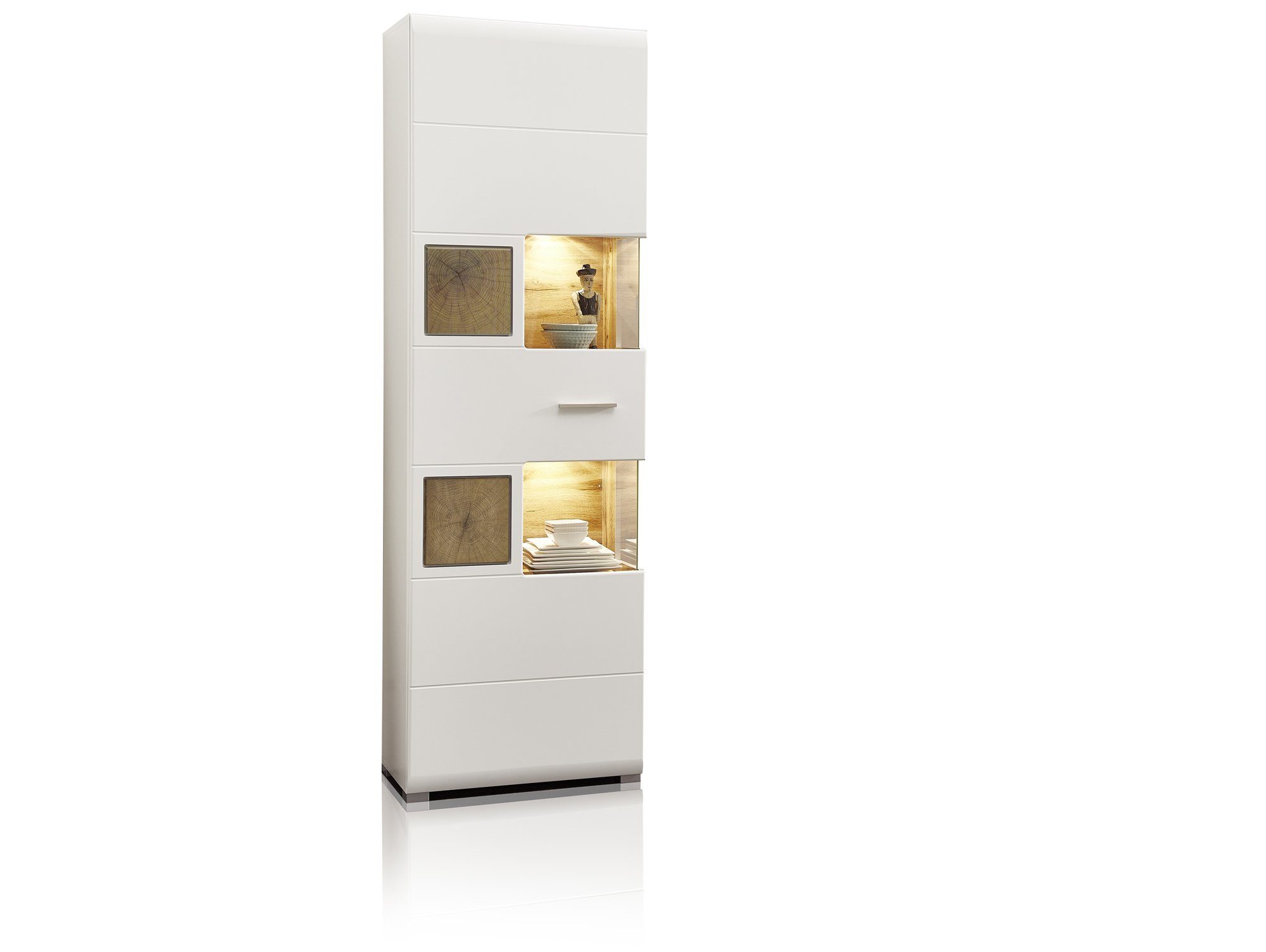 Moebel-Eins Vitrine FELIPA Vitrine, Material MDF, weiss/eichefarbig / Hirnholz