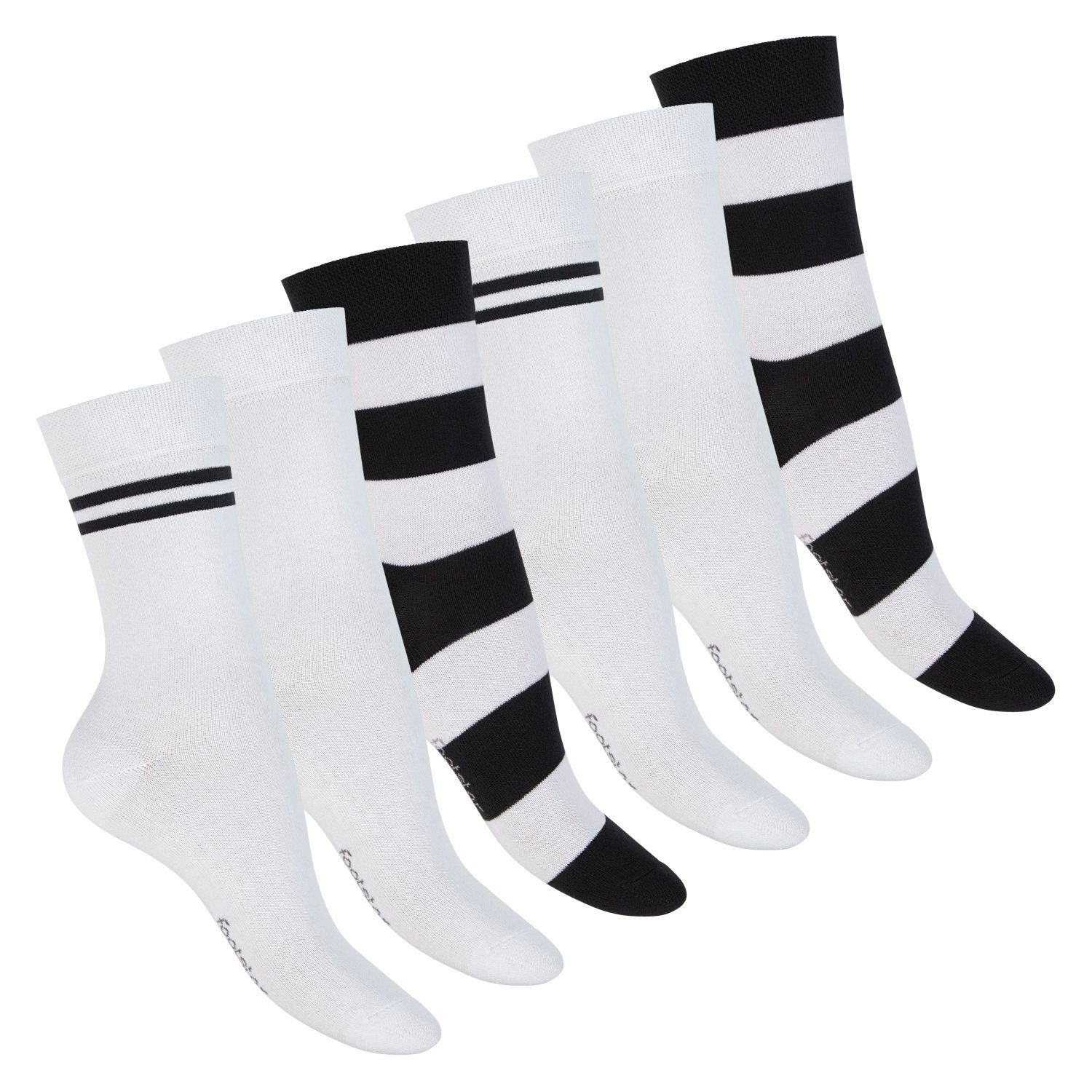 Footstar Basicsocken Footstar Damen Ringel Socken (6 Paar) Weiß 35-38