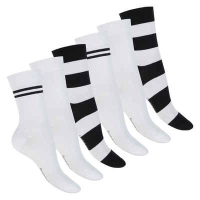 Footstar Basicsocken Footstar Damen Ringel Socken (6 Paar) Weiß 39-42