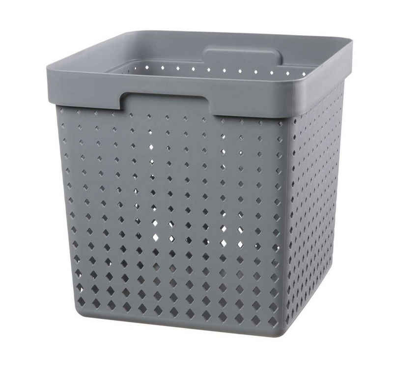 Aufbewahrungsbox SEOUL, B 29,6 x H 29,6 cm, Grau, Kunststoff, Stapelbar, mit Diamantlochung
