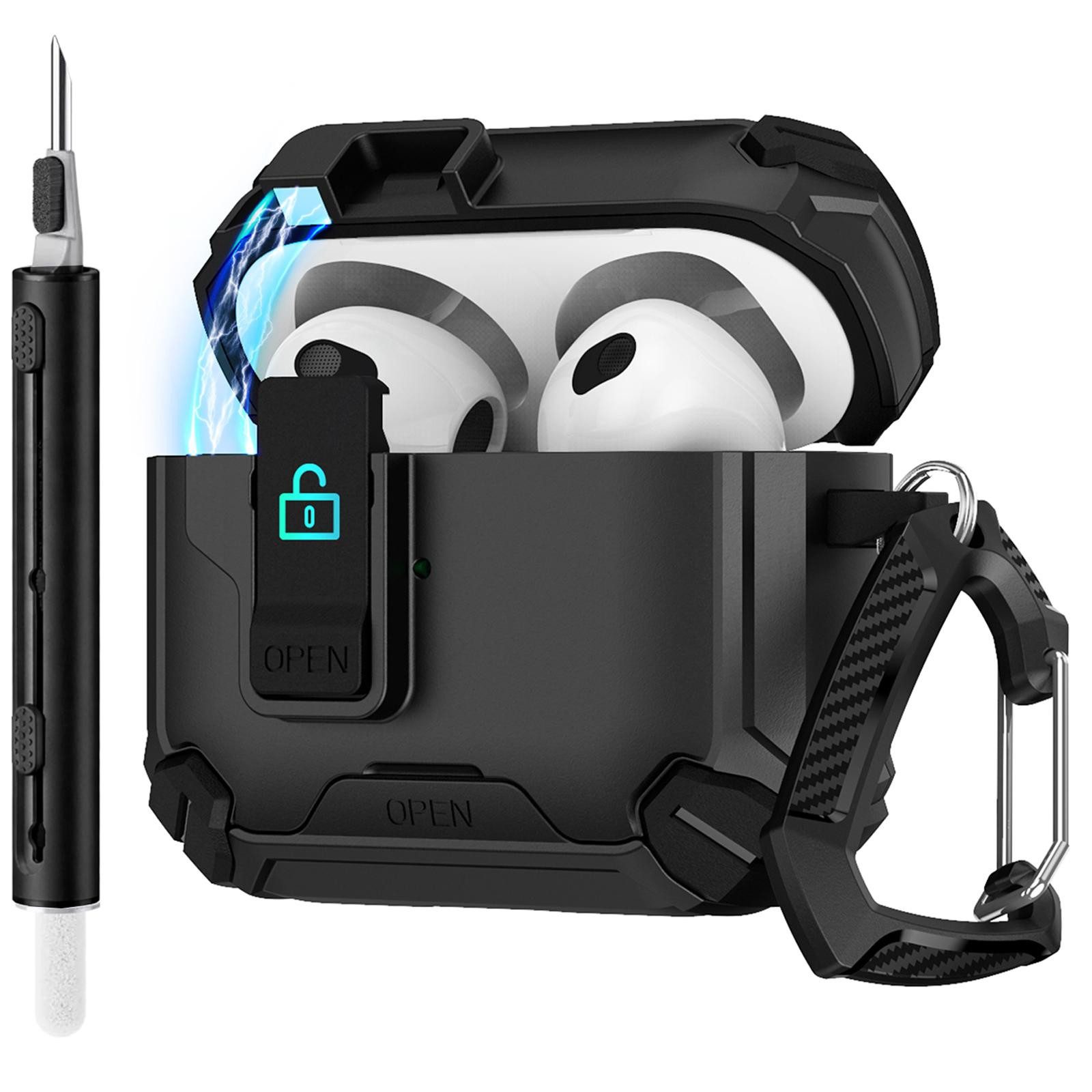 CoolGadget Kopfhörer-Schutzhülle für Apple AirPods 4 Kunststoff, Stoßfest Ständer Clip Karabiner MagSafe Case Schutz Cover