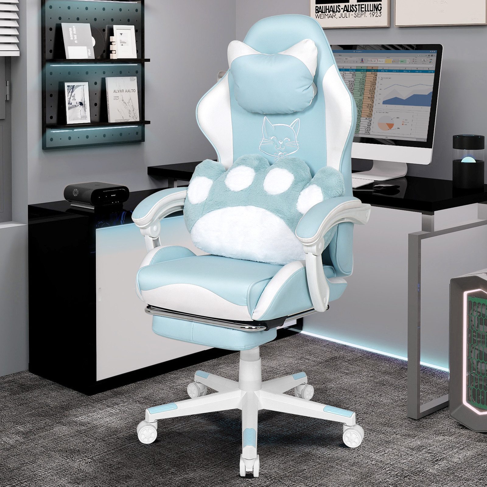 Puluomis Gaming-Stuhl Bürostuhl Ergonomisch mit Katzenpfote Lendenkissen un günstig online kaufen