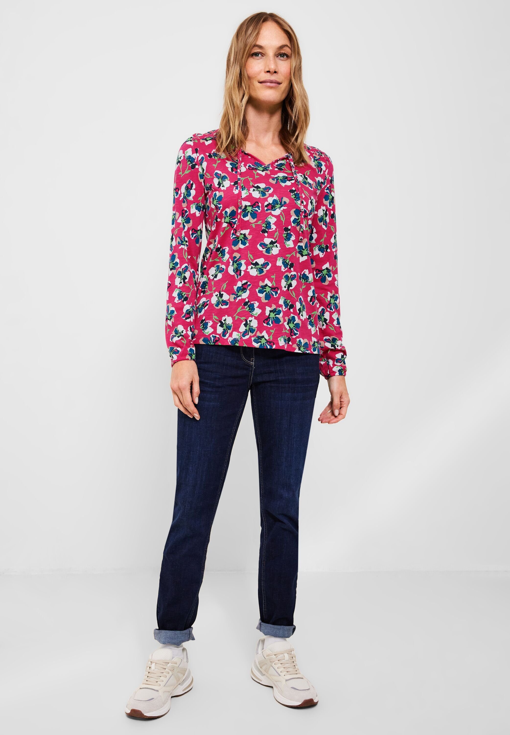 pin (1-tlg) Langarmshirt fresh in Cecil mit Blumenmuster Vorhanden Cecil Fresh Tunikashirt Nicht Pink 34686