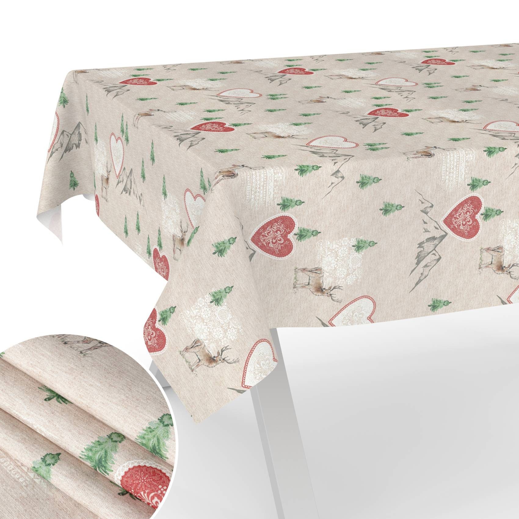 ANRO Tischdecke pflegeleicht Weihnachten Tischtuch Christmas Renntier Herz günstig online kaufen