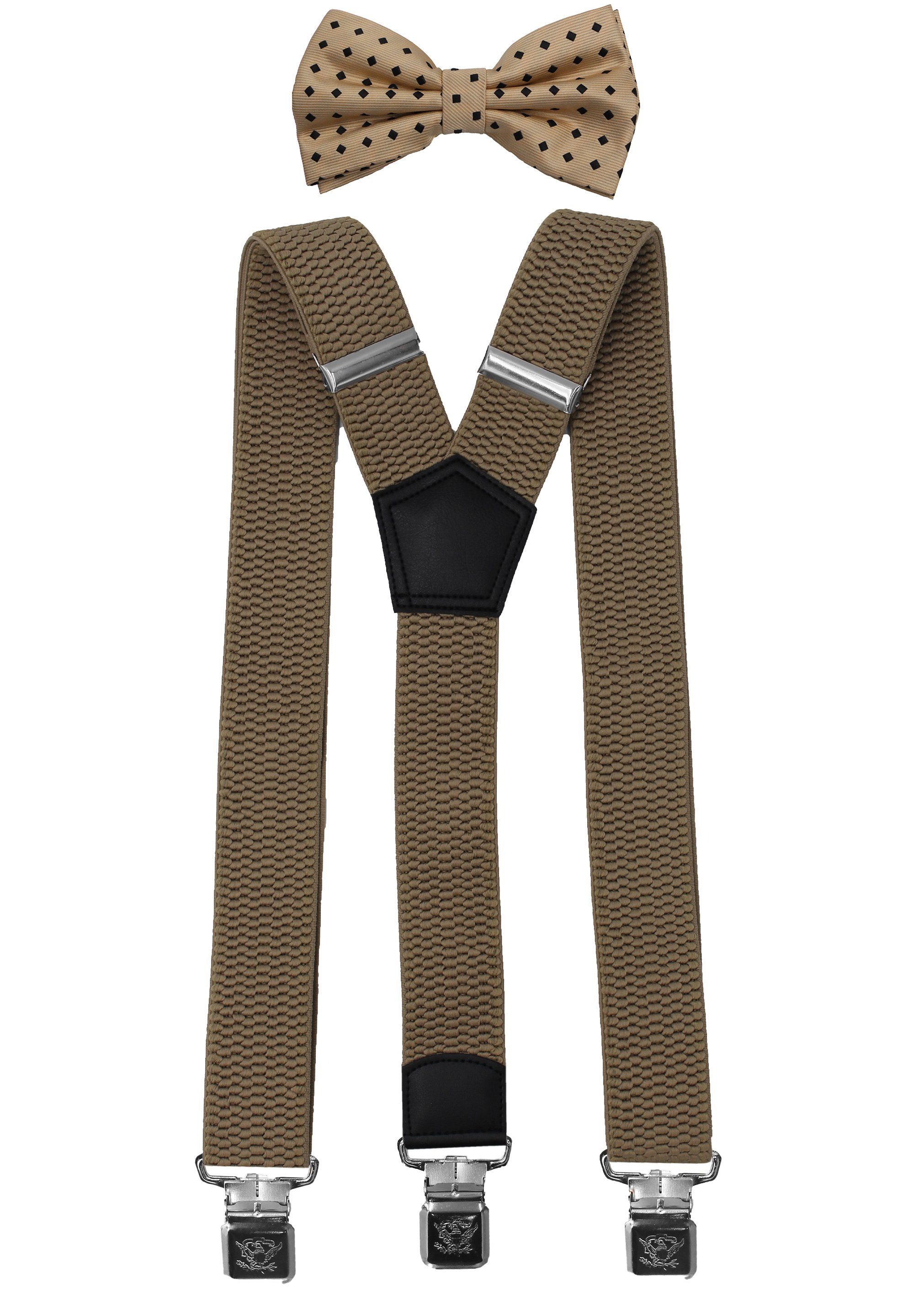 Hosenträger mit passender Fliege als Set 4cm Y-Form für Herren