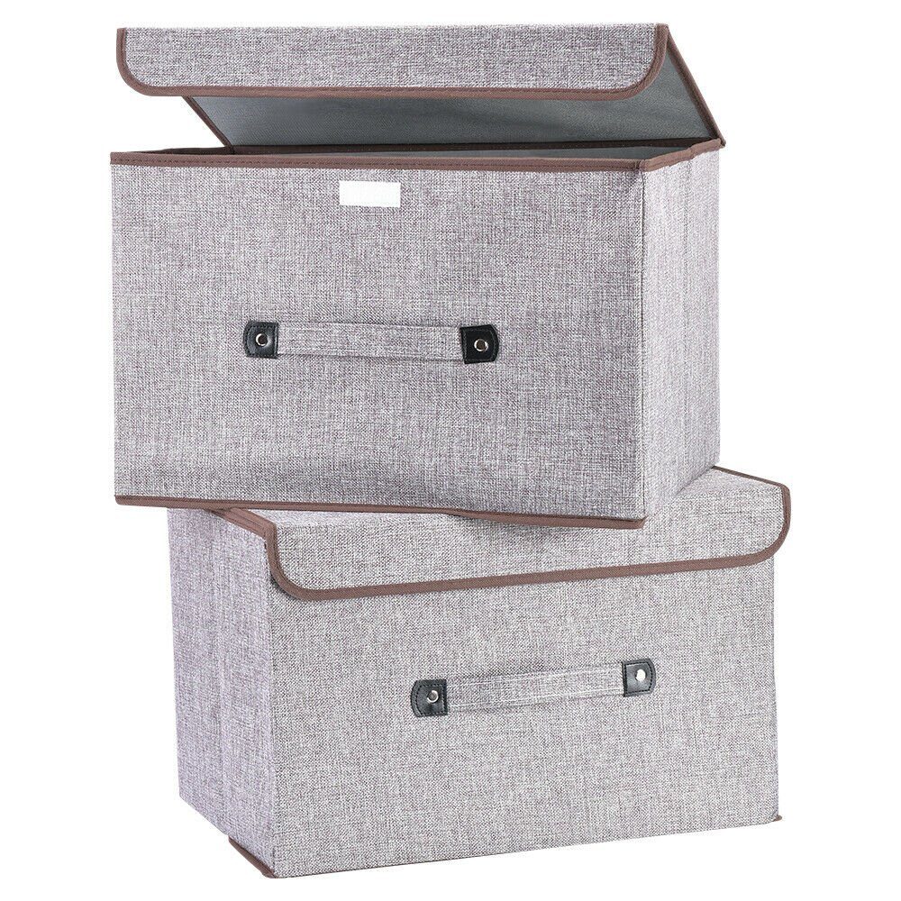 U.Uberlux Aufbewahrungsbox 3x Aufbewahrungsbox mit Deckel grau, Aufbewahrungskiste Set, Klettverschluss, faltbar