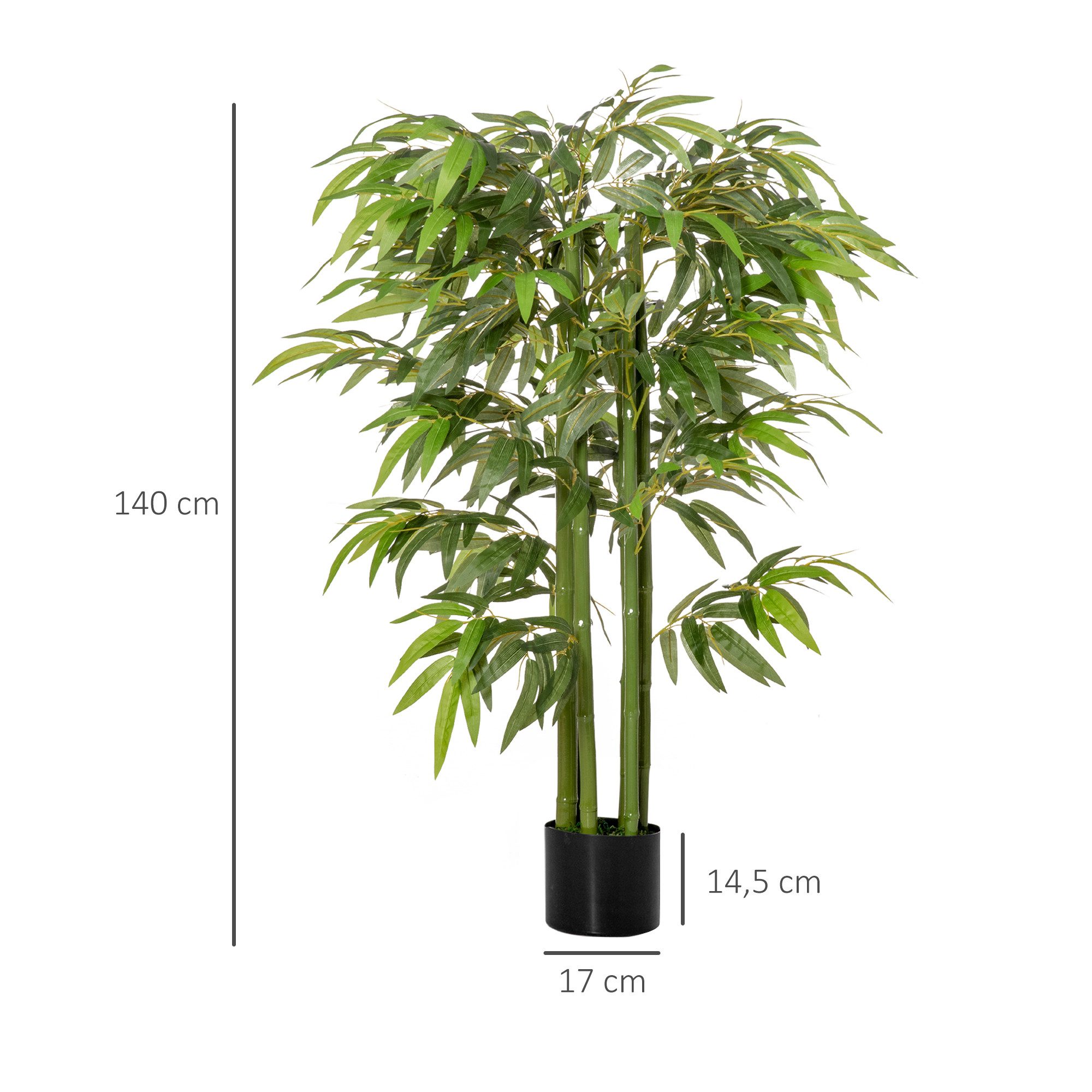 Kunstpflanze groß 140 cm Plastik künstliche Pflanzen im Topf Bambus, HOMCOM, Höhe 140 cm, für Wohnzimmer Schlafzimmer Büro Garten moderne Dekoration