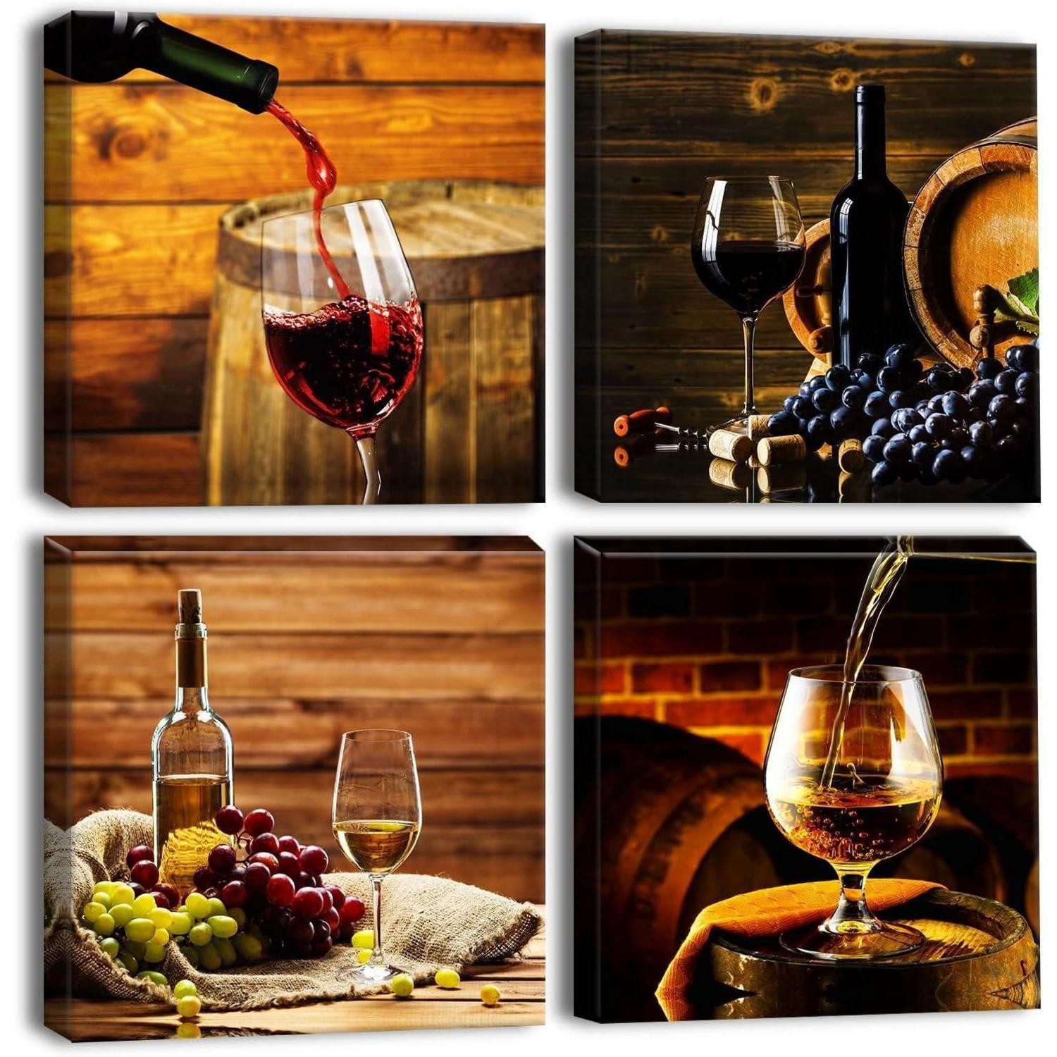 Artscope Mehrteilige Bilder 4-teiliges Leinwandbild Romantischer Wein Motiv 30x30cm - Moderne