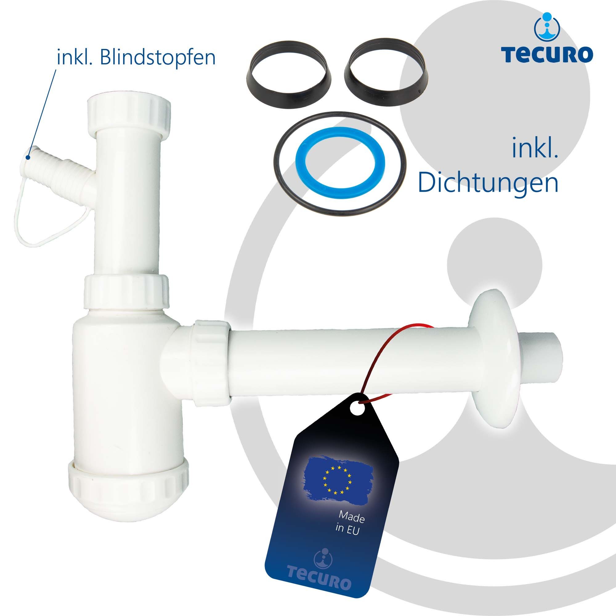 tecuro Siphon Flaschensiphon mit Geräteanschluss für Spülbecken, 1 1/2 Zoll, mit Geräteanschluss