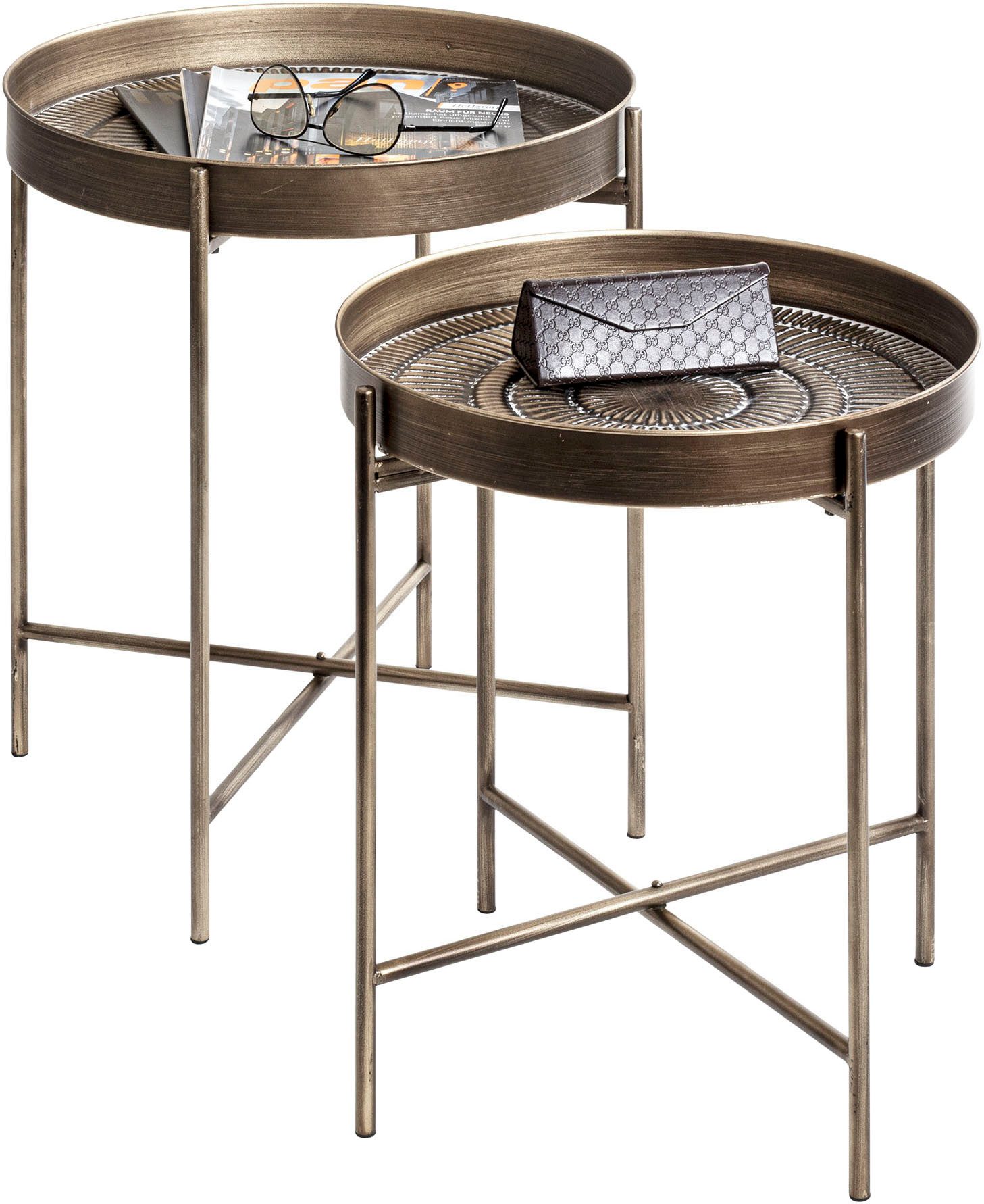 HAKU Beistelltisch Sofatisch, Wohnzimmertisch (Set, 2-St., 2er Set), rund - aus Metall Kupfer - Ø/H 42/49 und 48/56 cm