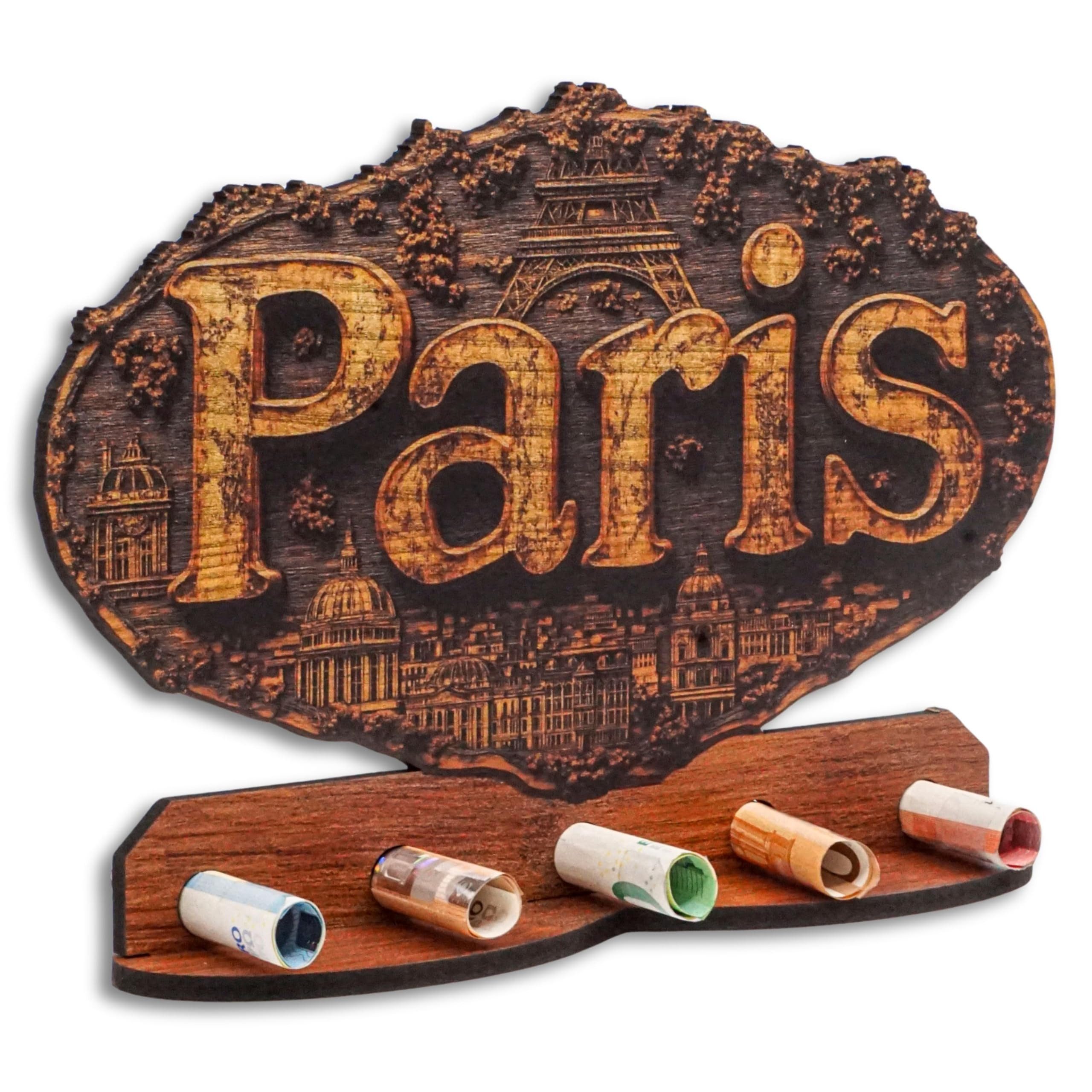 DARO Design Dekoobjekt Geldgeschenk Motiv Holzoptik mit Ständer Geschenkverpackung (Dekoration, Paris – Geldscheinhalter), 28 cm breit, 6 mm HDF