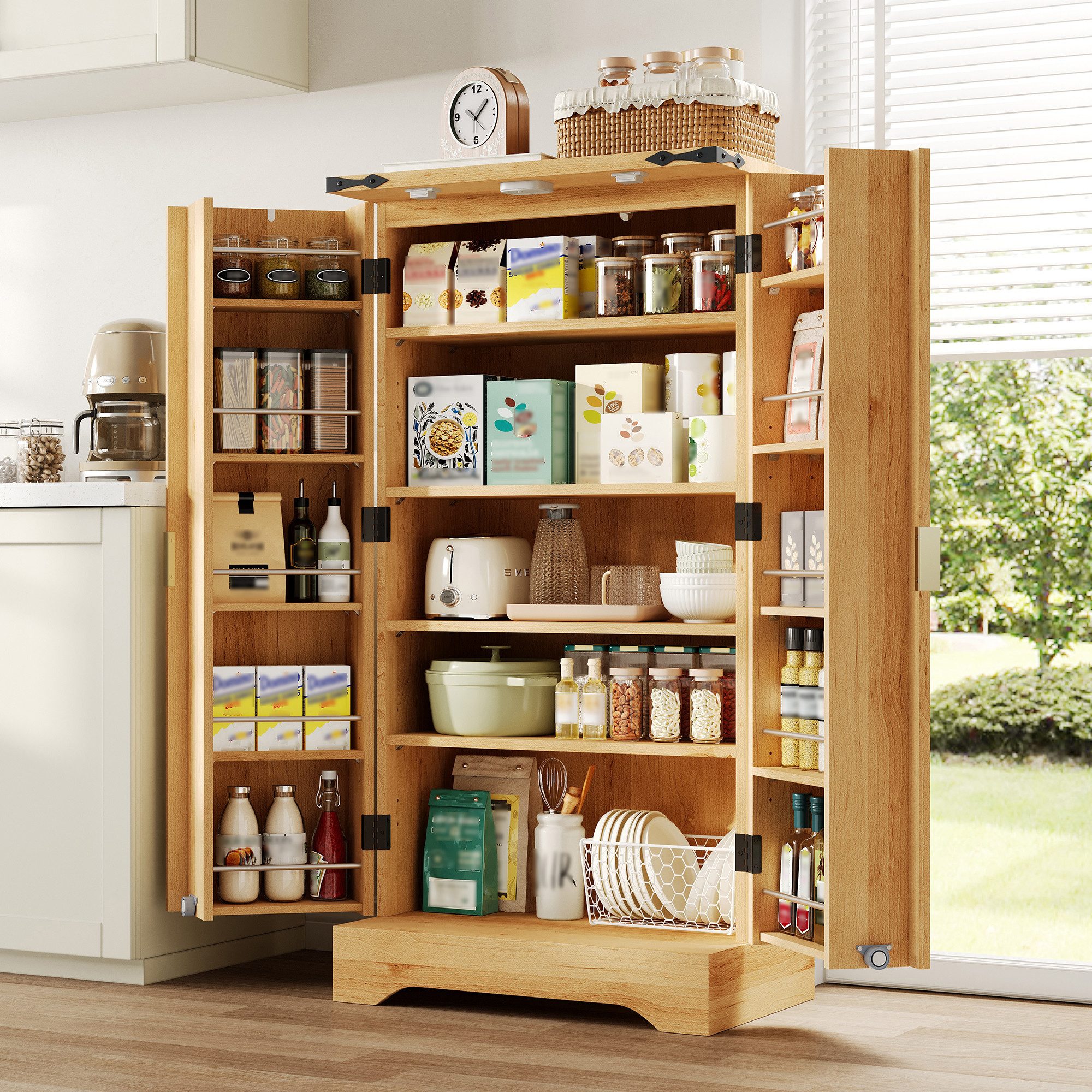 OKWISH Sideboard Modernes Küchenschrank (mit LED-Sensorlicht und Gewürzregal, 1 St., 120x60,5x40 cm), ideal für Küche & Wohnzimmer