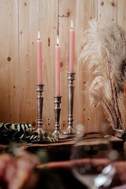 MichaelNoll Kerzenständer 3er Set Kerzenständer Silber Deko für Stabkerzen - H 19, 24 und 29 cm