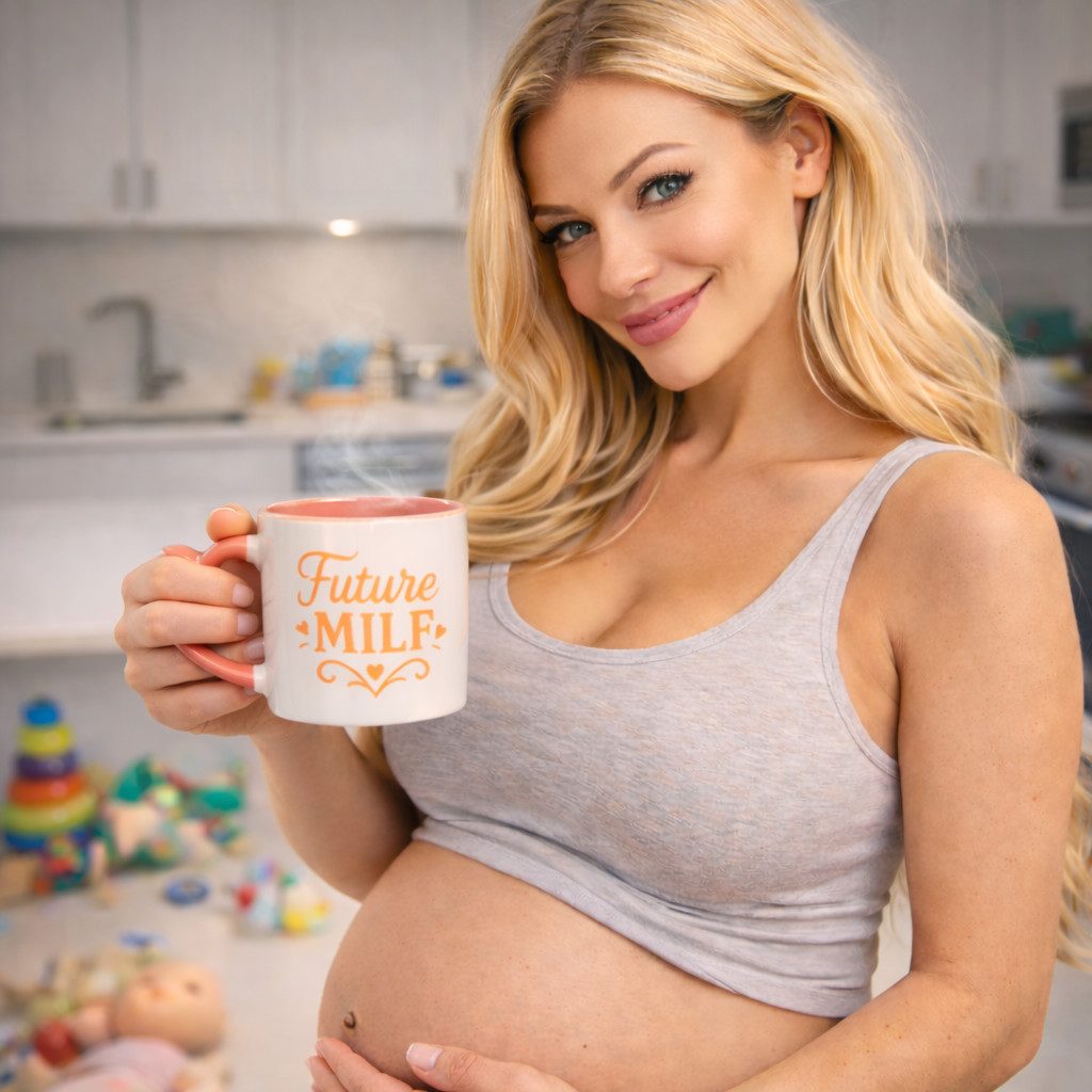 Deggelbam Tasse Future MILF - Lustiger Geschenkartikel für Schwangere, 330ml Fassungsvermögen, Spülmaschinengeeignet, Hitzebeständig