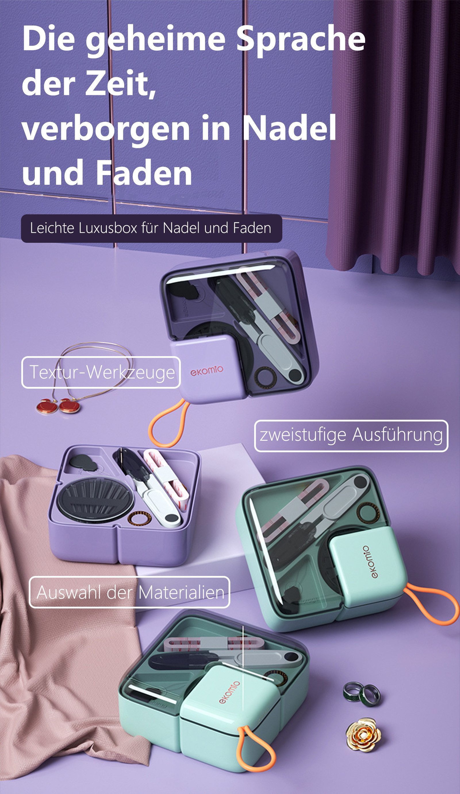 Jumpeak Nähkästchen Nadel- und Fadenbox-Set, tragbare multifunktionale Nadel- und Fadenbox, Mit Tragegriff, tragbar