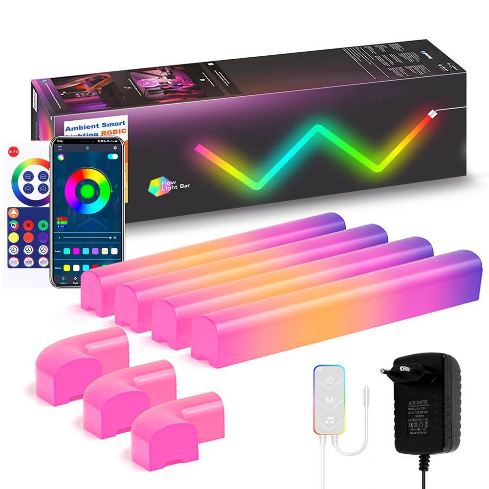 Rosnek LED Dekolicht 4 Stück, Smart, RGB, Musiksyn, für Schlafzimmer Gaming Zimmer Deko, RGB, App/Fernbedienung
