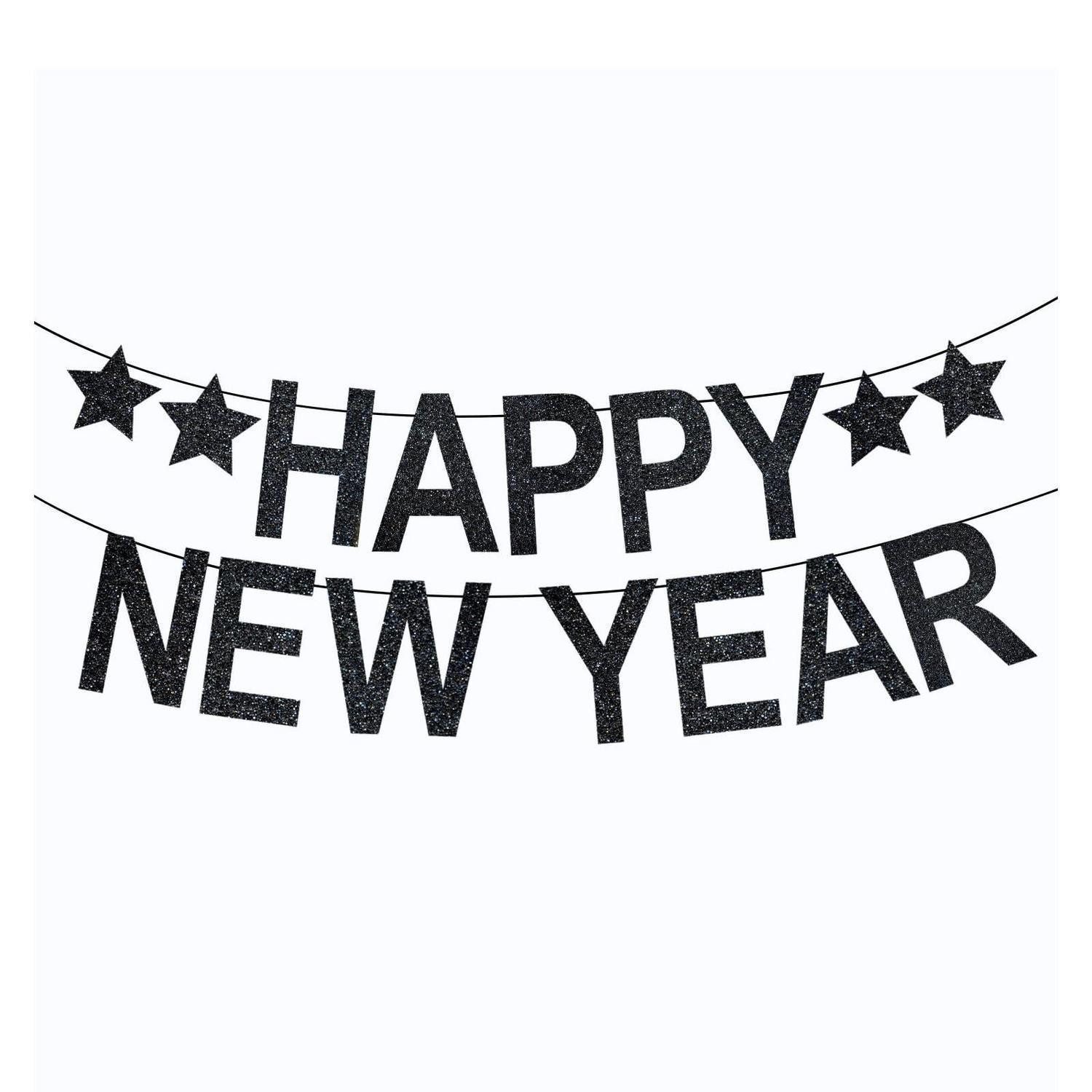 LuxusKollektion Girlande Girlande Silvester Happy New Year Glitzer Schwarz 2027