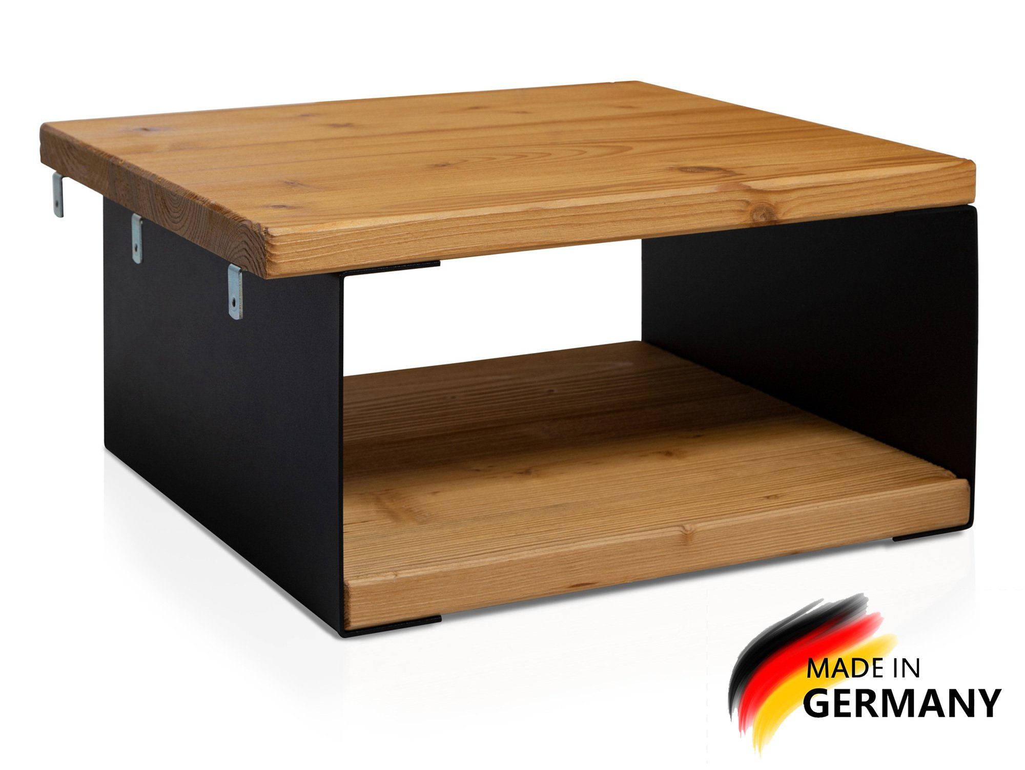 Moebel-Eins Nachttisch, CURBY Nachtkommode, Material Massivholz/Metall, rustikale Altholzoptik, Fichte/schwarz