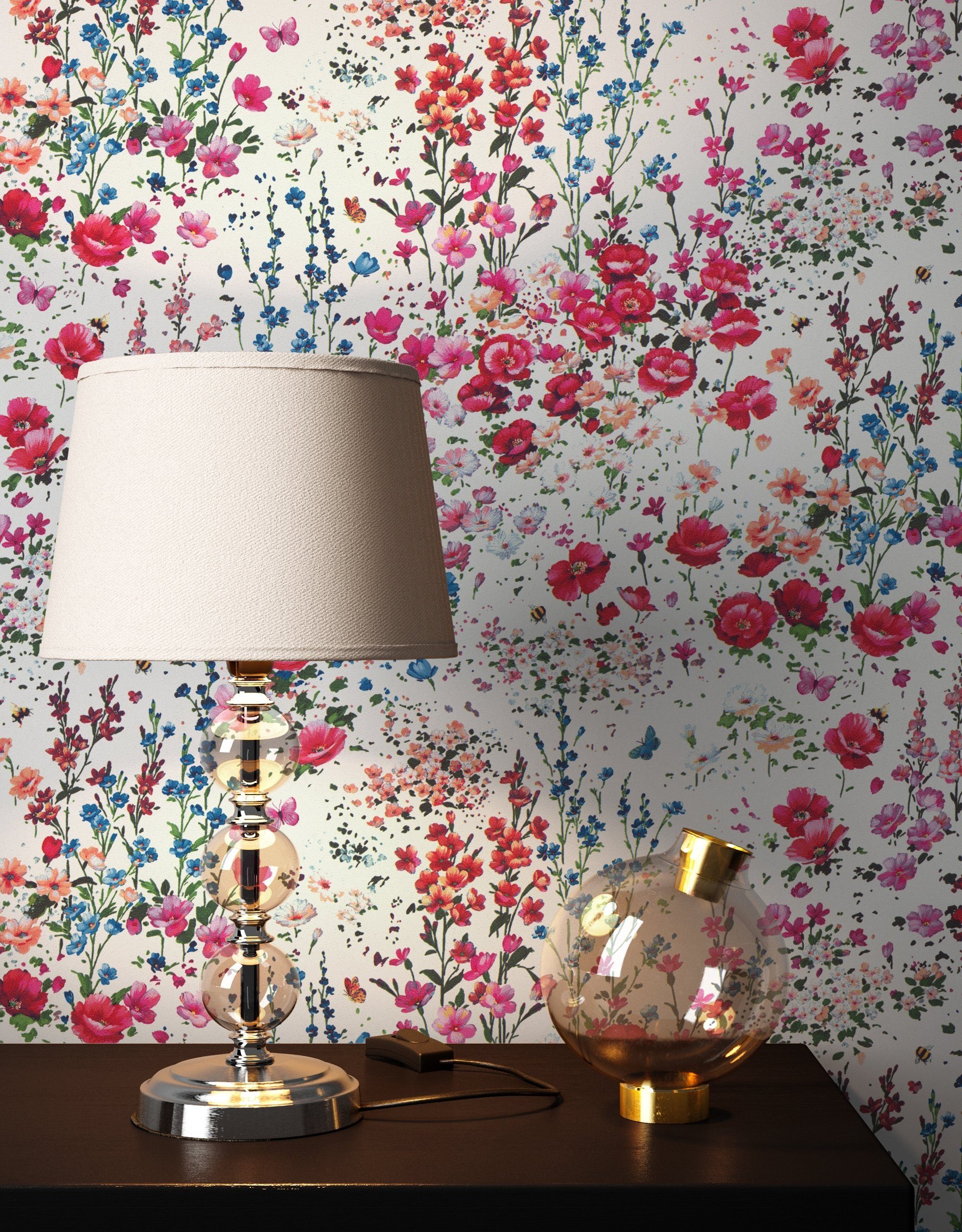 Newroom Vliestapete, Bunt Tapete Landhaus Blumen günstig online kaufen