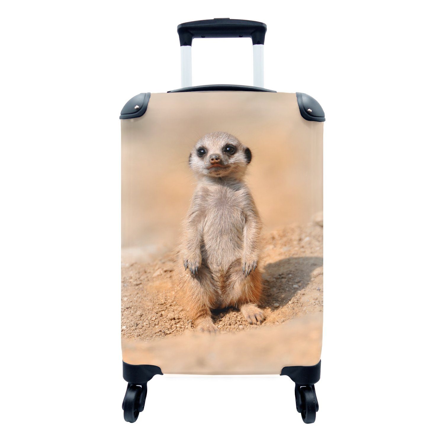 MuchoWow Handgepäckkoffer Erdmännchen - Baby - Sand, 4 Rollen, Reisetasche mit rollen, Handgepäck für Ferien, Trolley, Reisekoffer