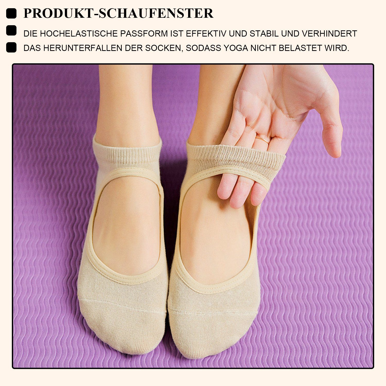 Sneakersocken Pilates für Grün+Schwarz+Beige Sock Rutschfeste Yoga Damen, 3 Paare Daisred Socken