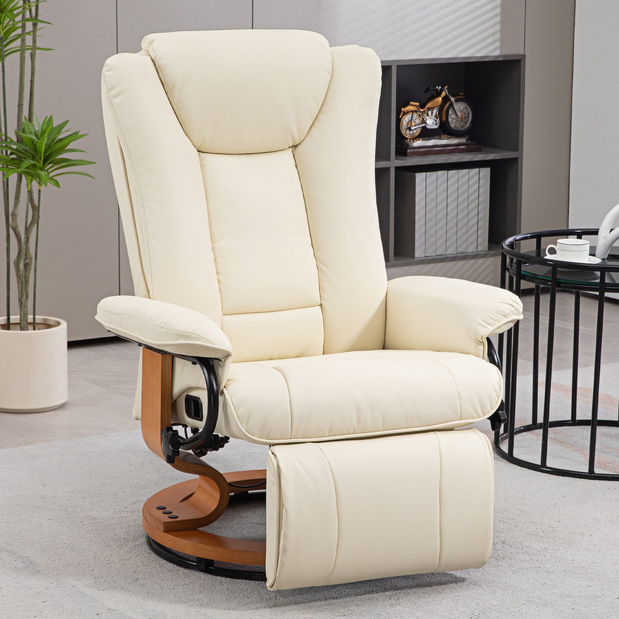 HOMCOM Relaxsessel Drehbar Fernsehsessel mit Liegefunktion, Fußstütze (Liegesessel, 1-St., TV-Sessel), für Wohnzimmer, Schlafzimmer, Cremeweiß