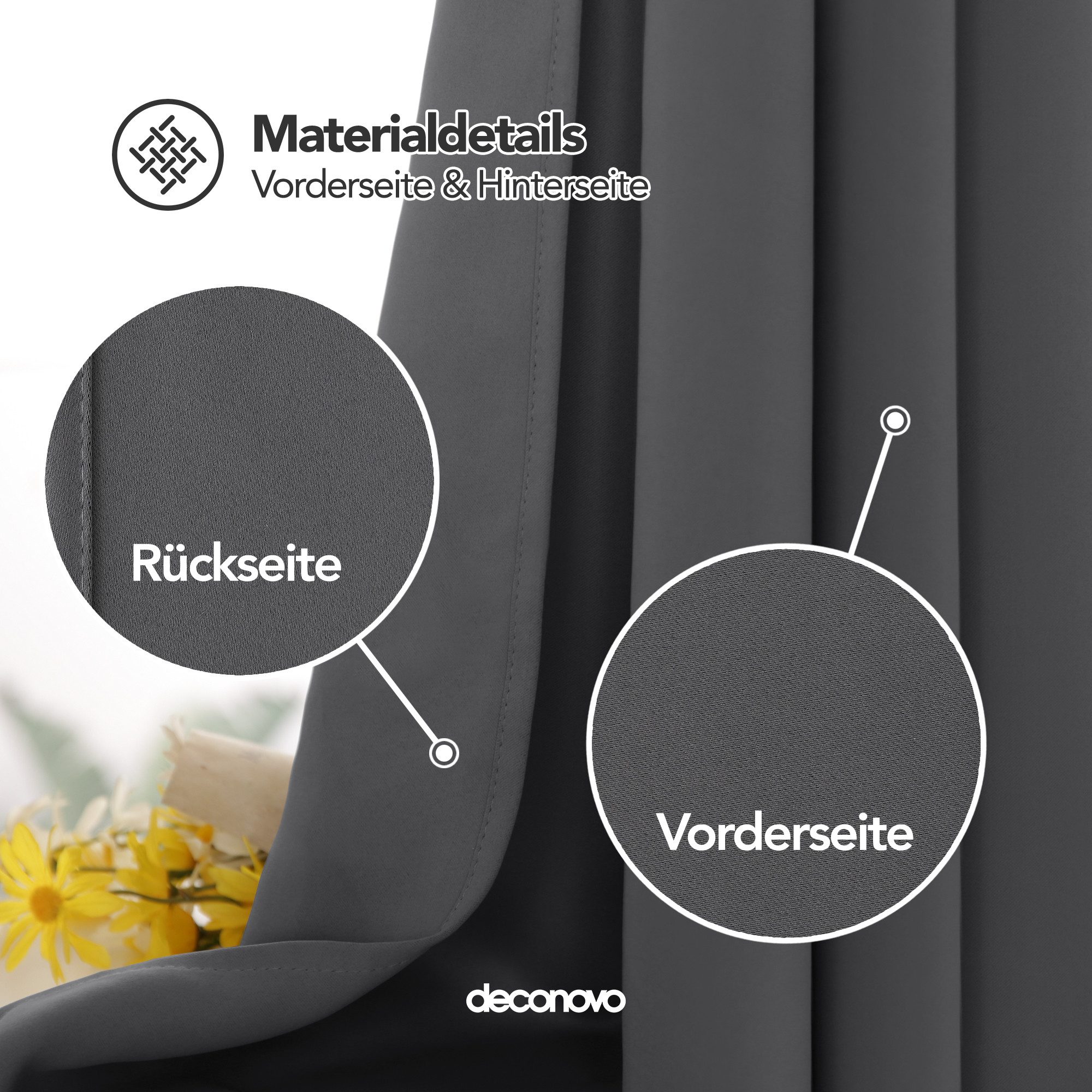 Deconovo Verdunkelungsvorhang 2er Set Blickdicht Schlaufen Verdunkelungsvorhang Dicke Gardinen, Vorhang blickdicht Lärmschutz Thermovorhang gegen Kalte pflegele – Bild 5 von 5