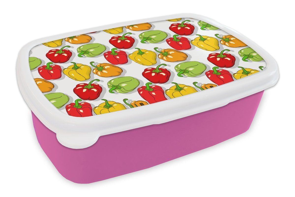 MuchoWow Lunchbox Muster - Lebensmittel - Paprika, Kunststoff, (2-tlg), Brotbox für Erwachsene, Brotdose Kinder, Snackbox, Mädchen, Kunststoff rosa