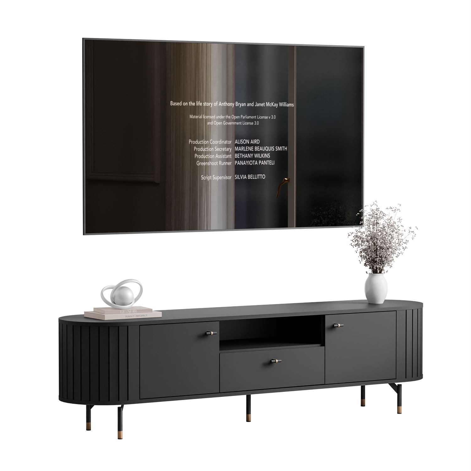 yourhouse24 TV-Schrank ELODIE 180 cm, Geriffelt, Lowboard Schwarz/Kaschmir günstig online kaufen