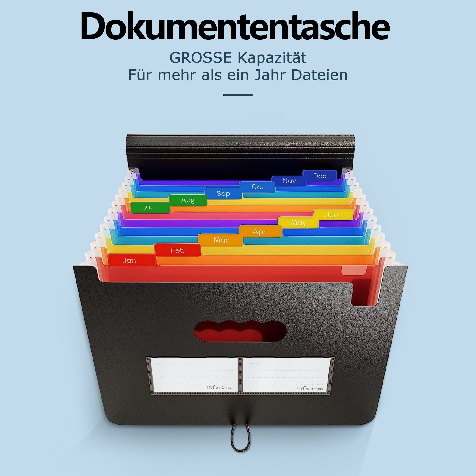 Fine Life Pro Dokumententasche A4 Dokumentenmappe Papier Ordner 13 Fächer (1-tlg), Tragbares Akkordeon Fächermappe mit Deckel und Farbigem Tabs