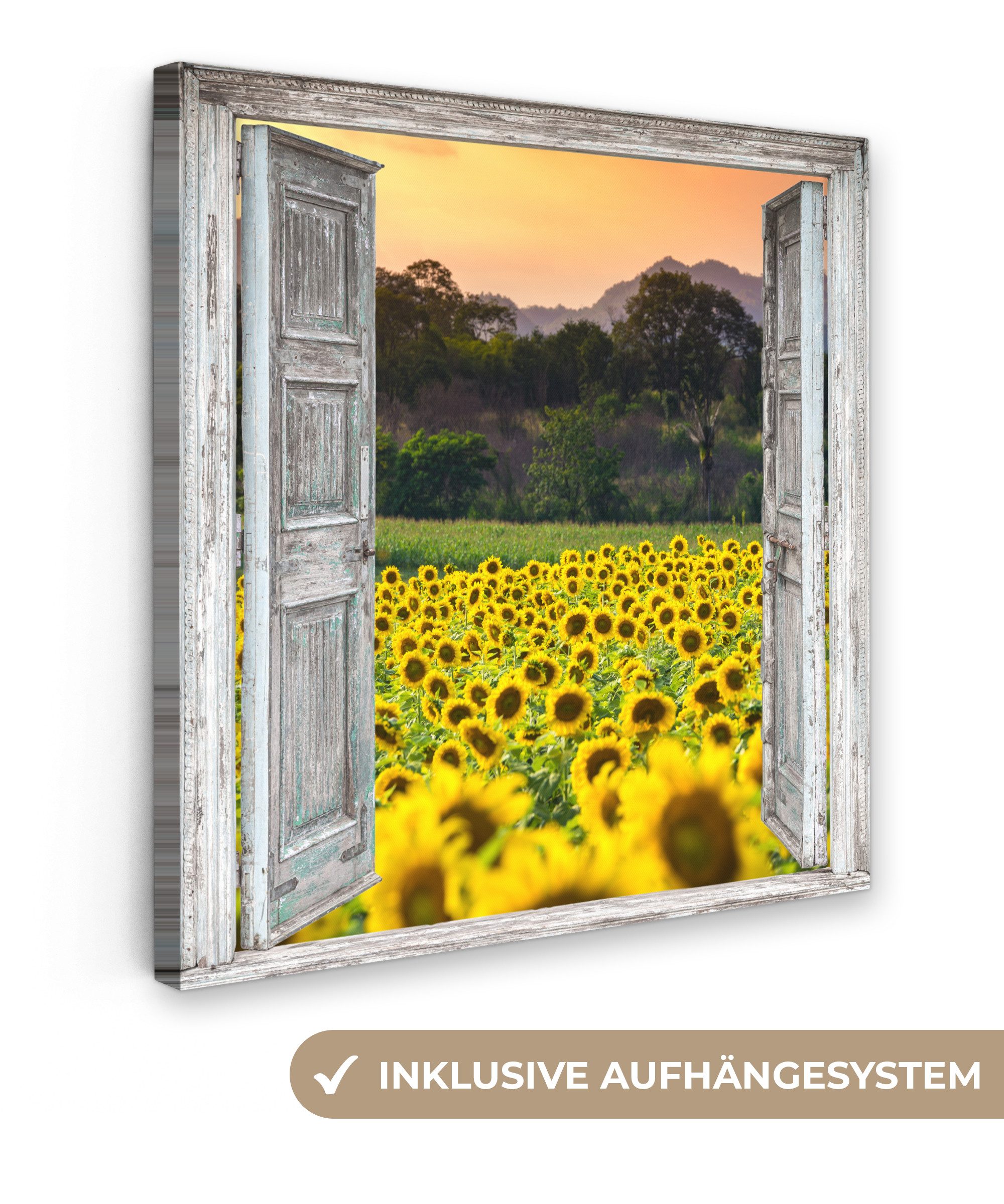 OneMillionCanvasses® Leinwandbild Sonnenblume - Abend - Blumen - Ansicht, Fotodruck (1 St), Wandbild, Deko Schlafzimmer Wohnzimmer Flur 20x20 cm