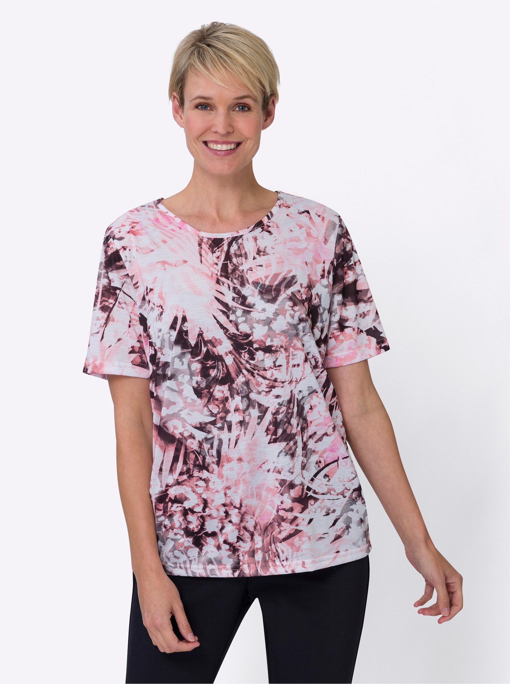 Sieh an! T-Shirt rosenquarz-weiß-bedruckt