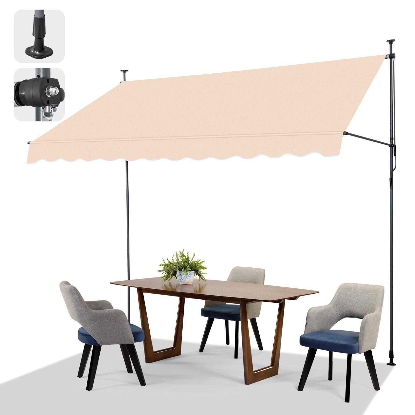 LALAHO Klemmmarkise Balkonmarkise 200/250/300cm Gelenkarm Markise Sonnenmarkise mit Handkurbel höhenverstellbar,Sonnenschutz UV-beständig wasserdicht